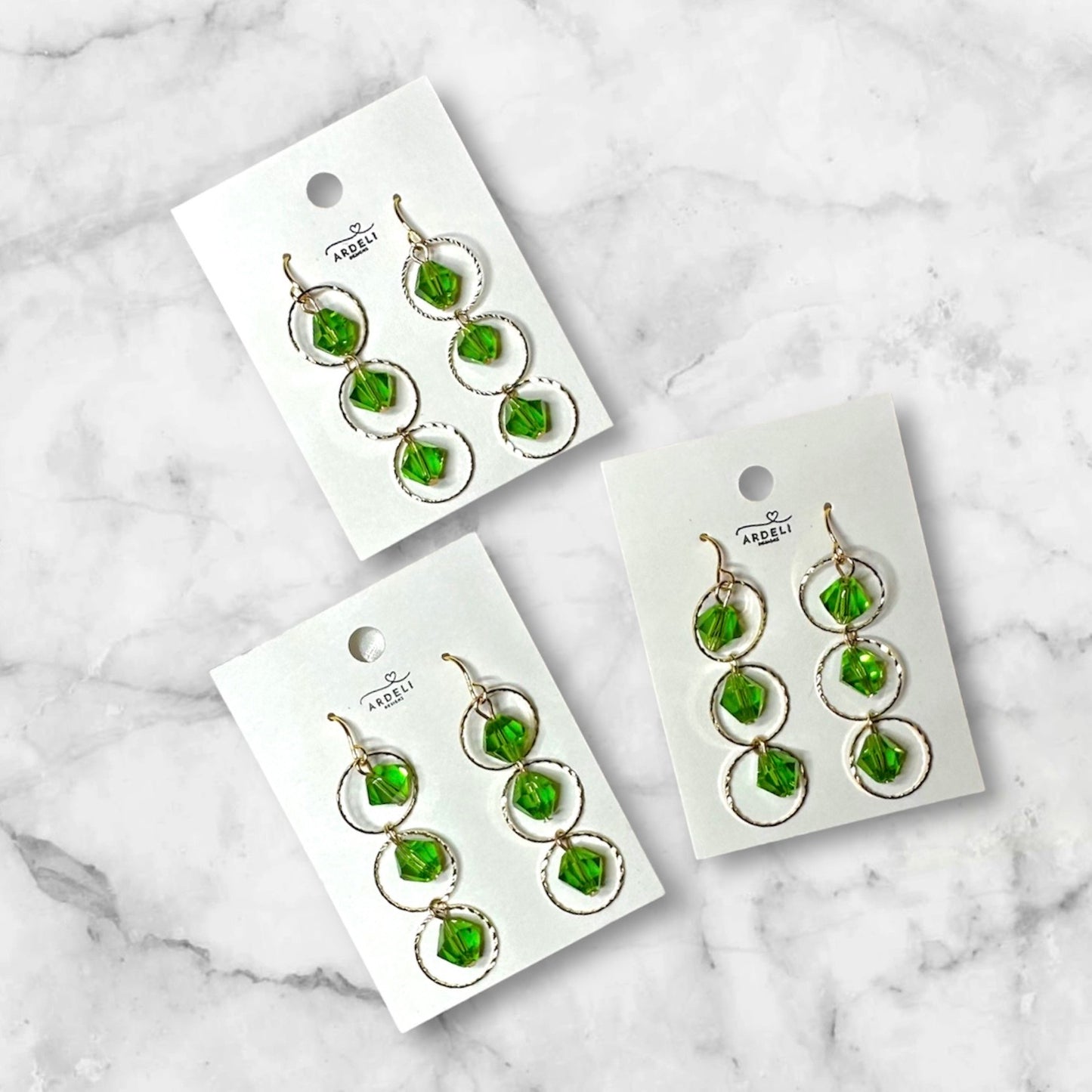 “Beaded Love” GP3R224 Gold Plated Hook Shamrock Green Bicone Beaded Earrings
