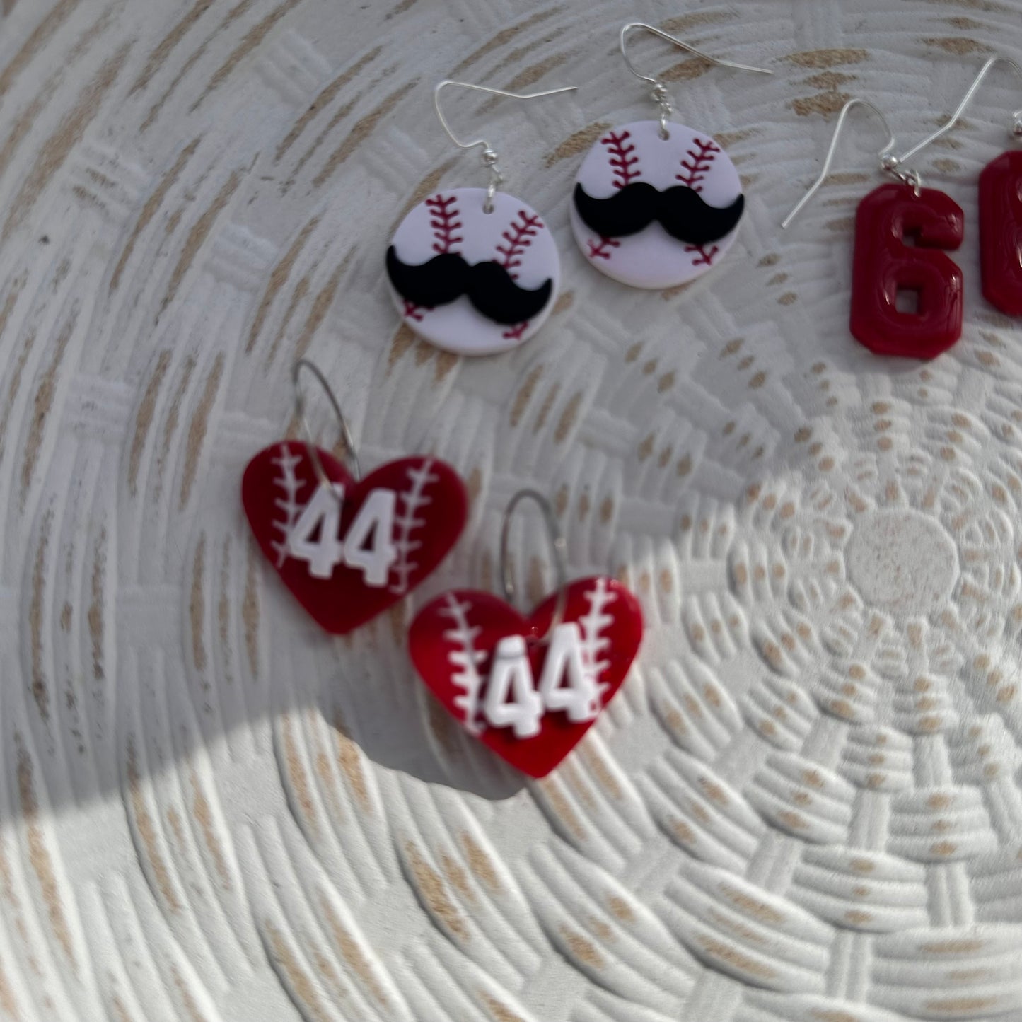 “Play Ball” Fan of 44 Red Heart Baseball Dangle Earrings
