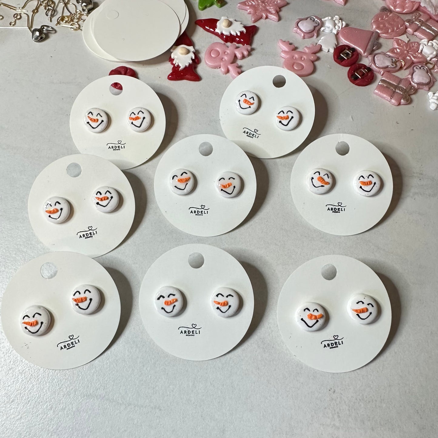 Handmade Polymer Clay Snowman Studs