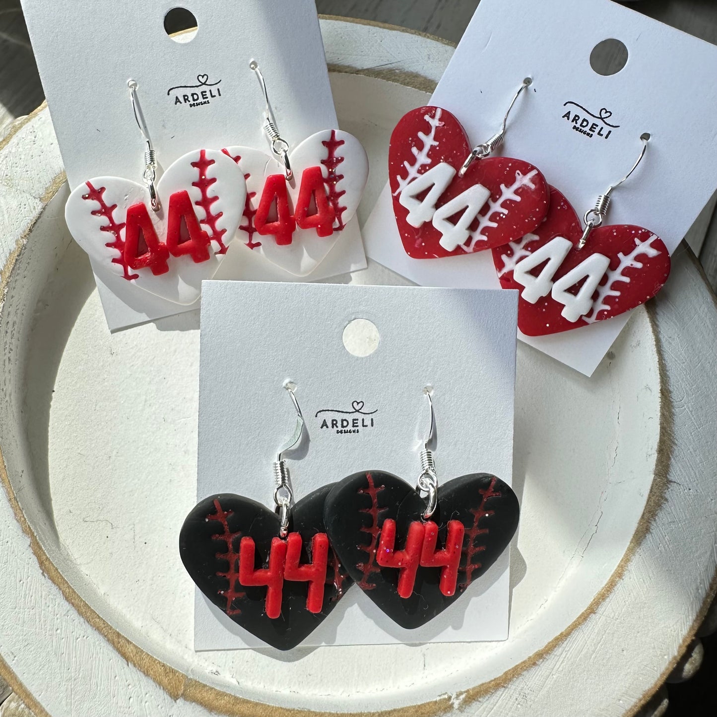 “Play Ball” Fan of 44 Black Heart Baseball Dangle Earrings