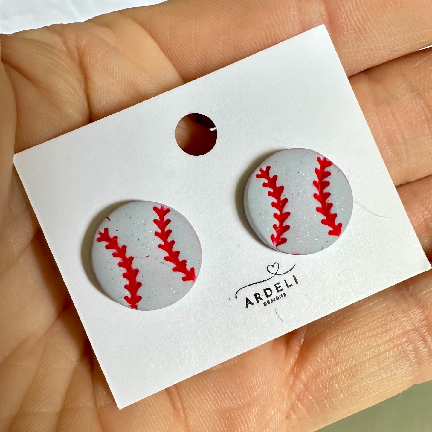 “Play Ball” Gray Baseball Stud Earrings