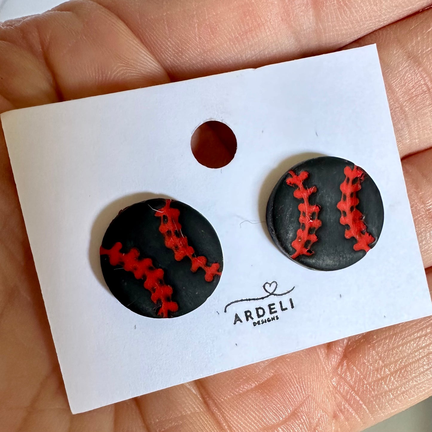 “Play Ball” Black Baseball Stud Earrings