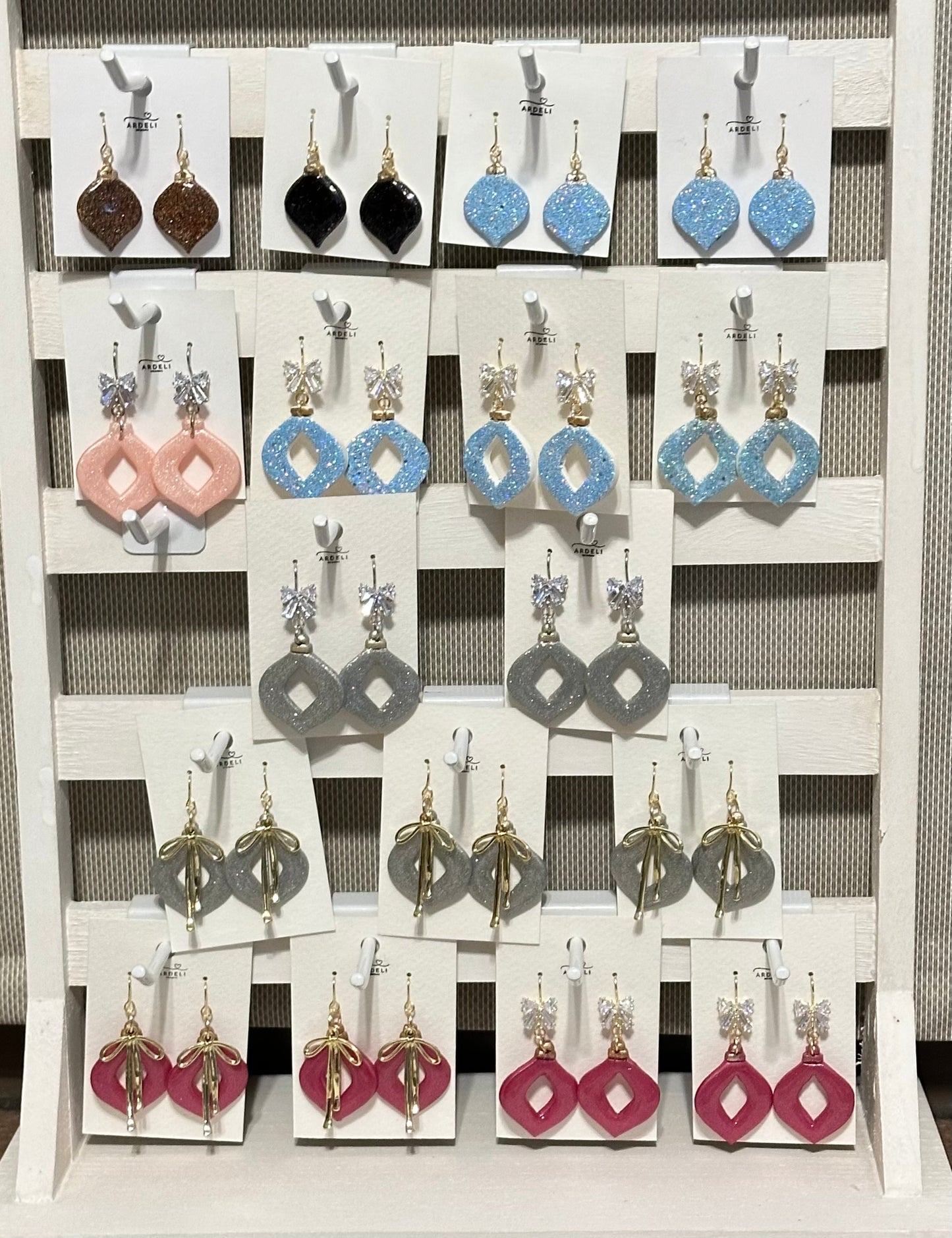 “Betty” Silver Polymer Clay Ornament w/Platinum CZ Bow Hook Dangle Earrings