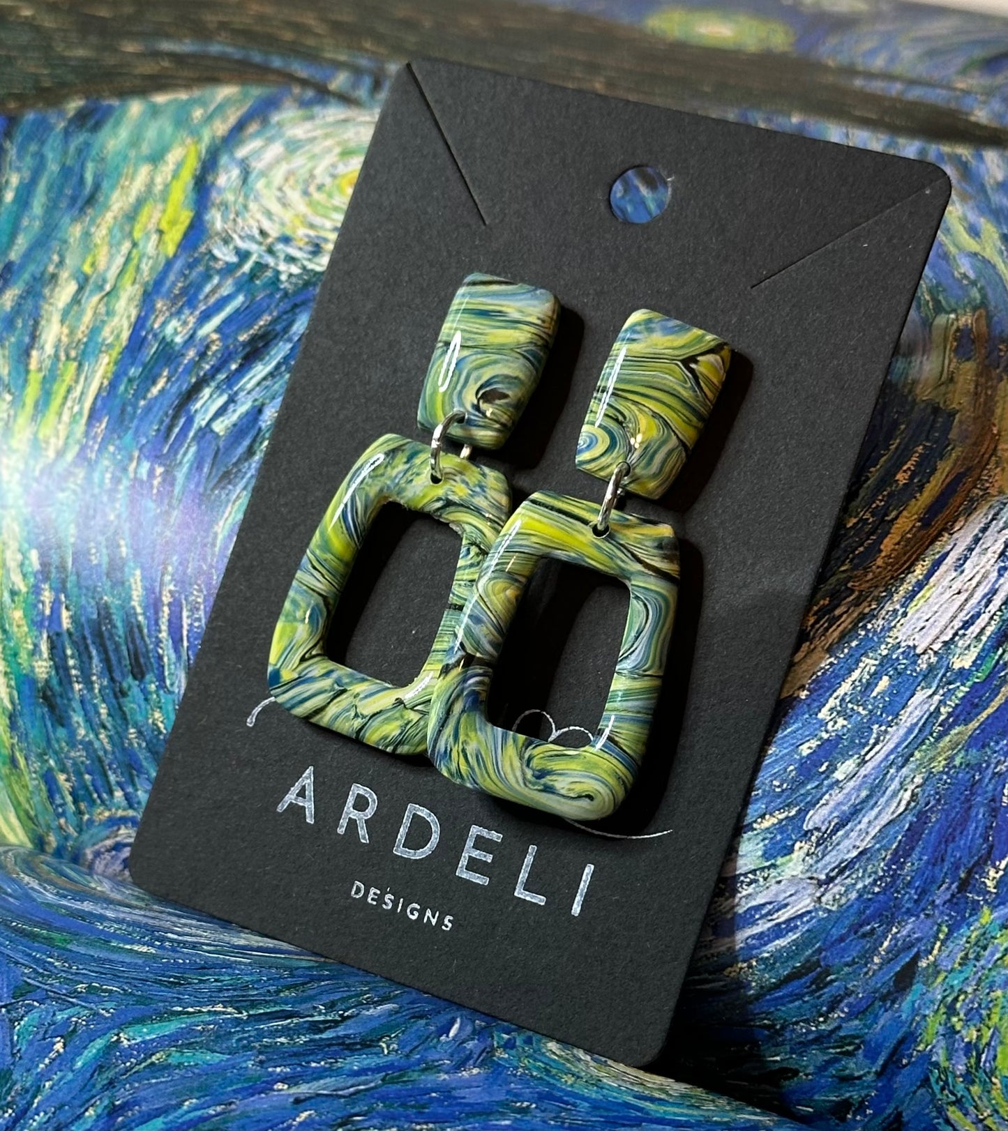 "A Starry Night"
Handmade Polymer
Clay Gold Plated Stud
Dangle Earrings