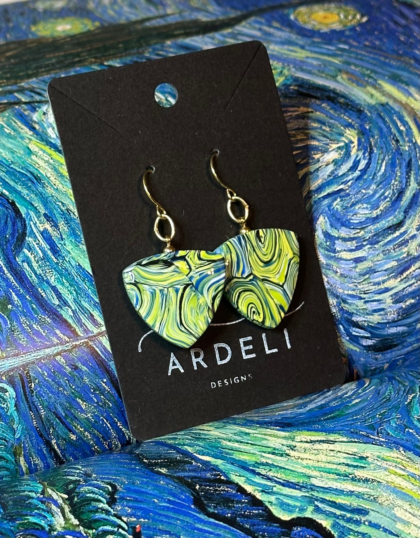"A Starry Night"
Handmade Polymer
Clay Gold Plated Stud
Dangle Earrings