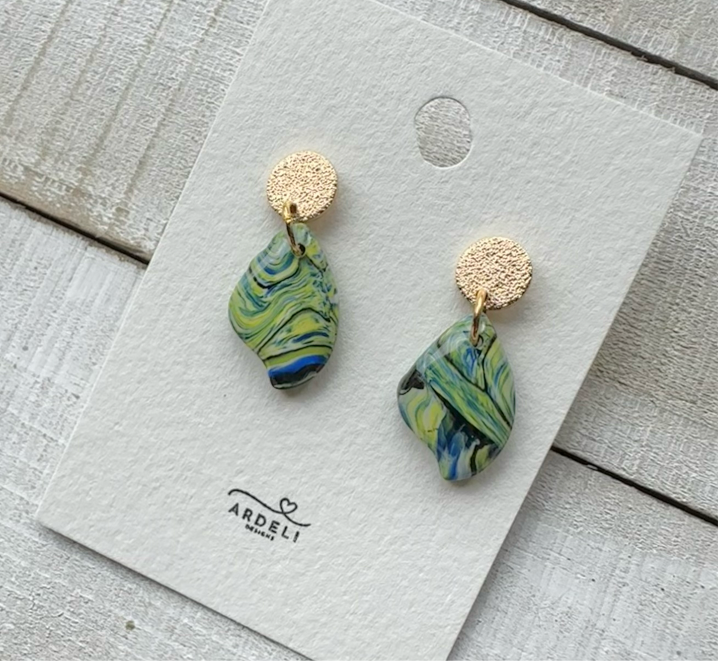 "A Starry Night"
Handmade Polymer
Clay Gold Plated Stud
Dangle Earrings