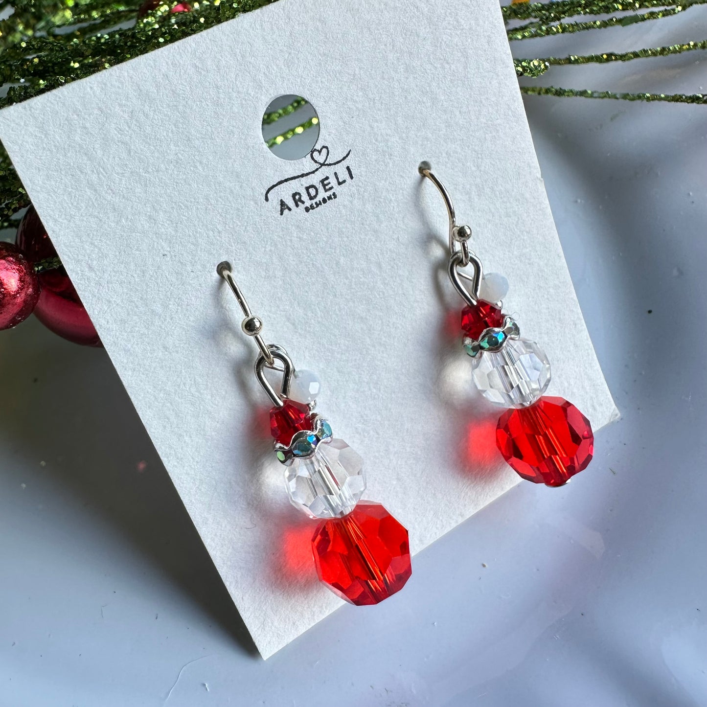 Crystal Beaded Santa Silver Hook Earring Dangles