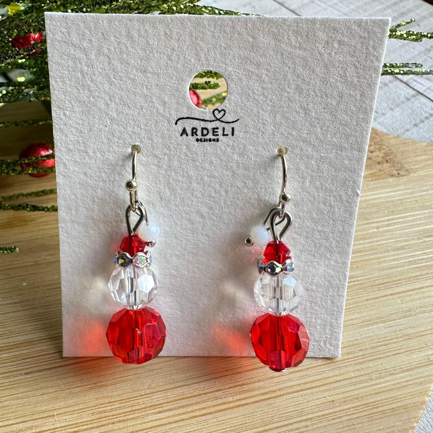 Crystal Beaded Santa Silver Hook Earring Dangles