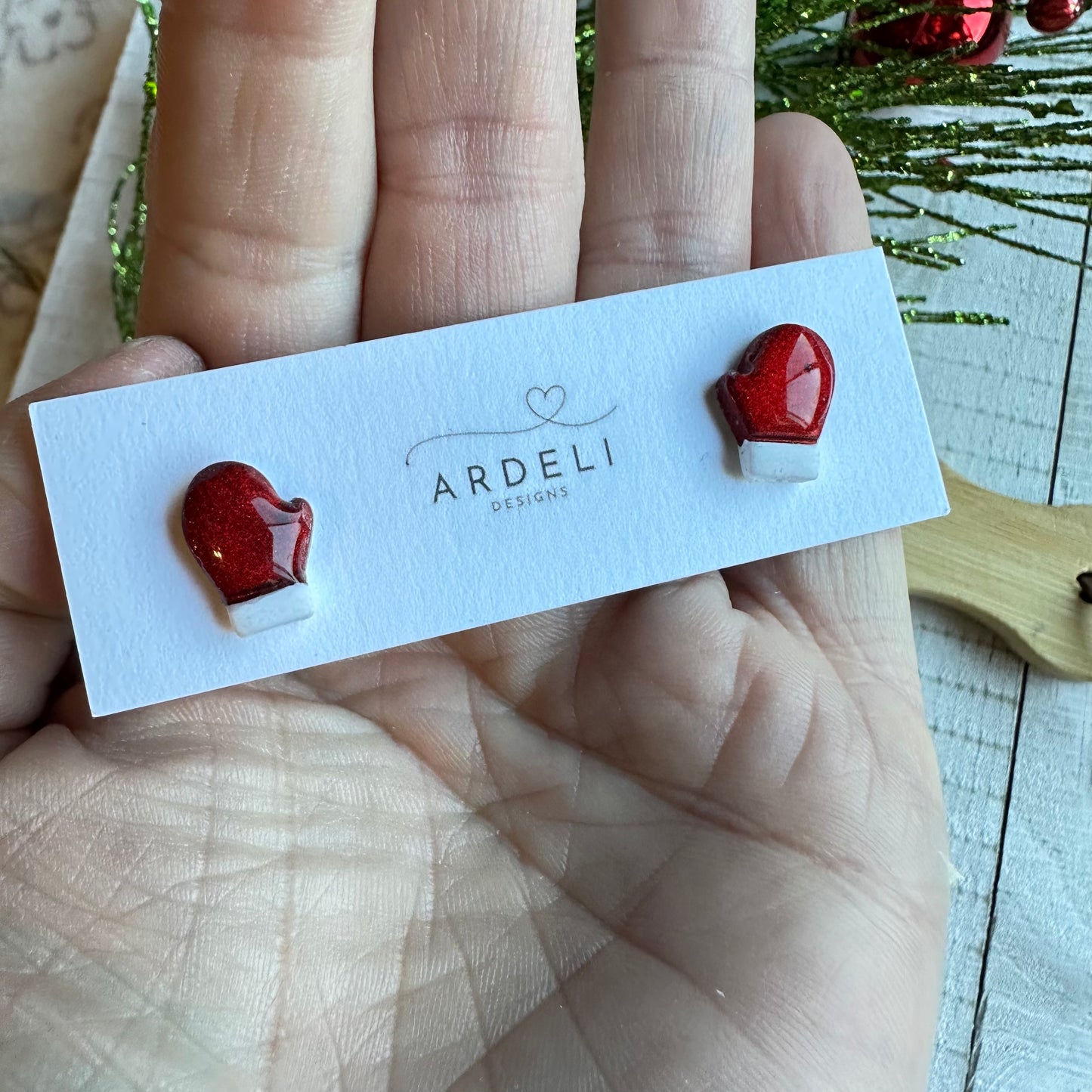 Handmade Polymer
Clay Red Shimmer
Mittens Earring Studs