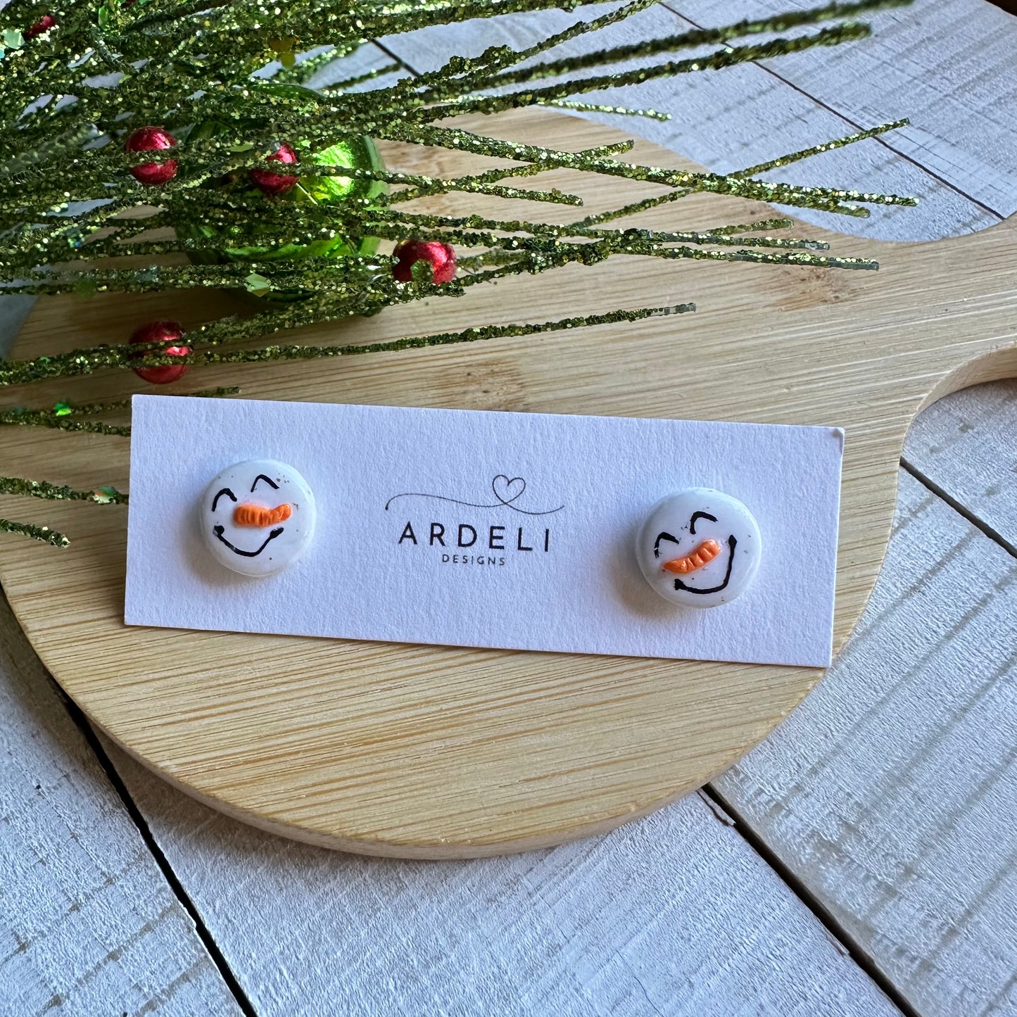 Handmade Polymer Clay Snowman Studs