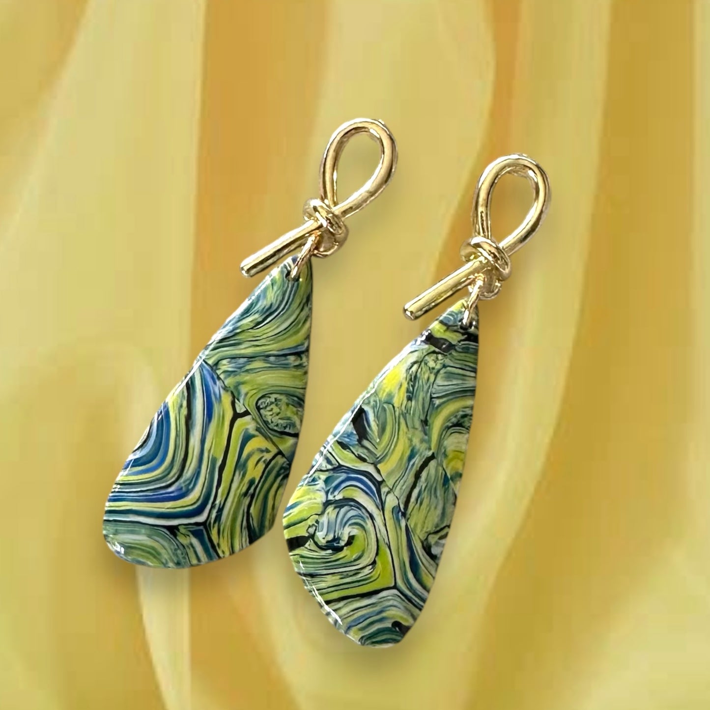 “A Starry Night” Handmade Polymer Clay Gold Plated Stud Dangle Earrings