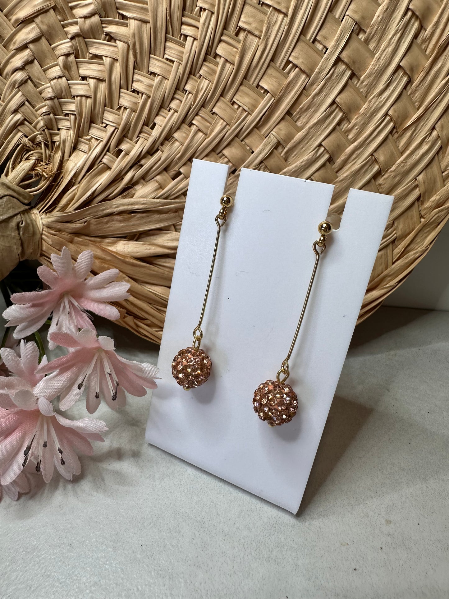 “Beaded Love”
GPRG224 Gold Plate Ball Post Rose Gold Rhinestone Bead Drop Earrings