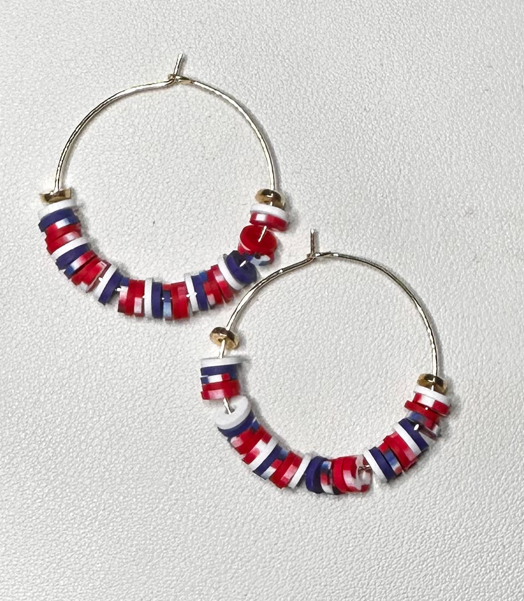 "Red, White and Blue" Gold Plated Hoops Large