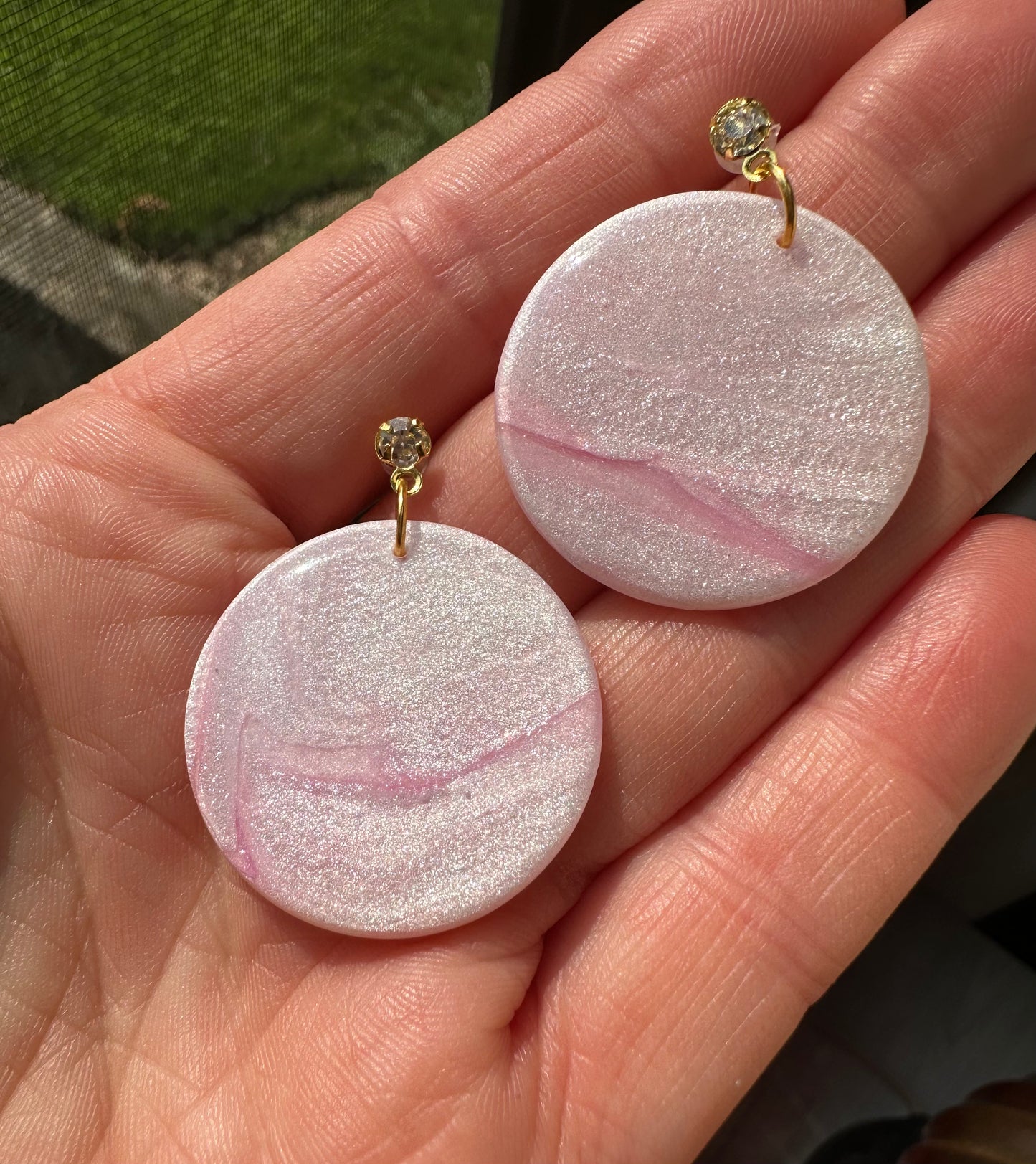 “Pink Lemonade” Handmade Polymer Clay 18K Gold Plated Cubic Zirconia Dangle Earrings