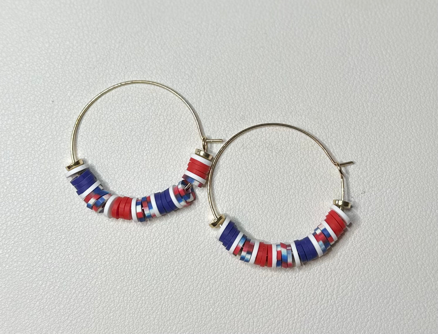 "Red, White and Blue" Gold Plated Hoop Earrings Large