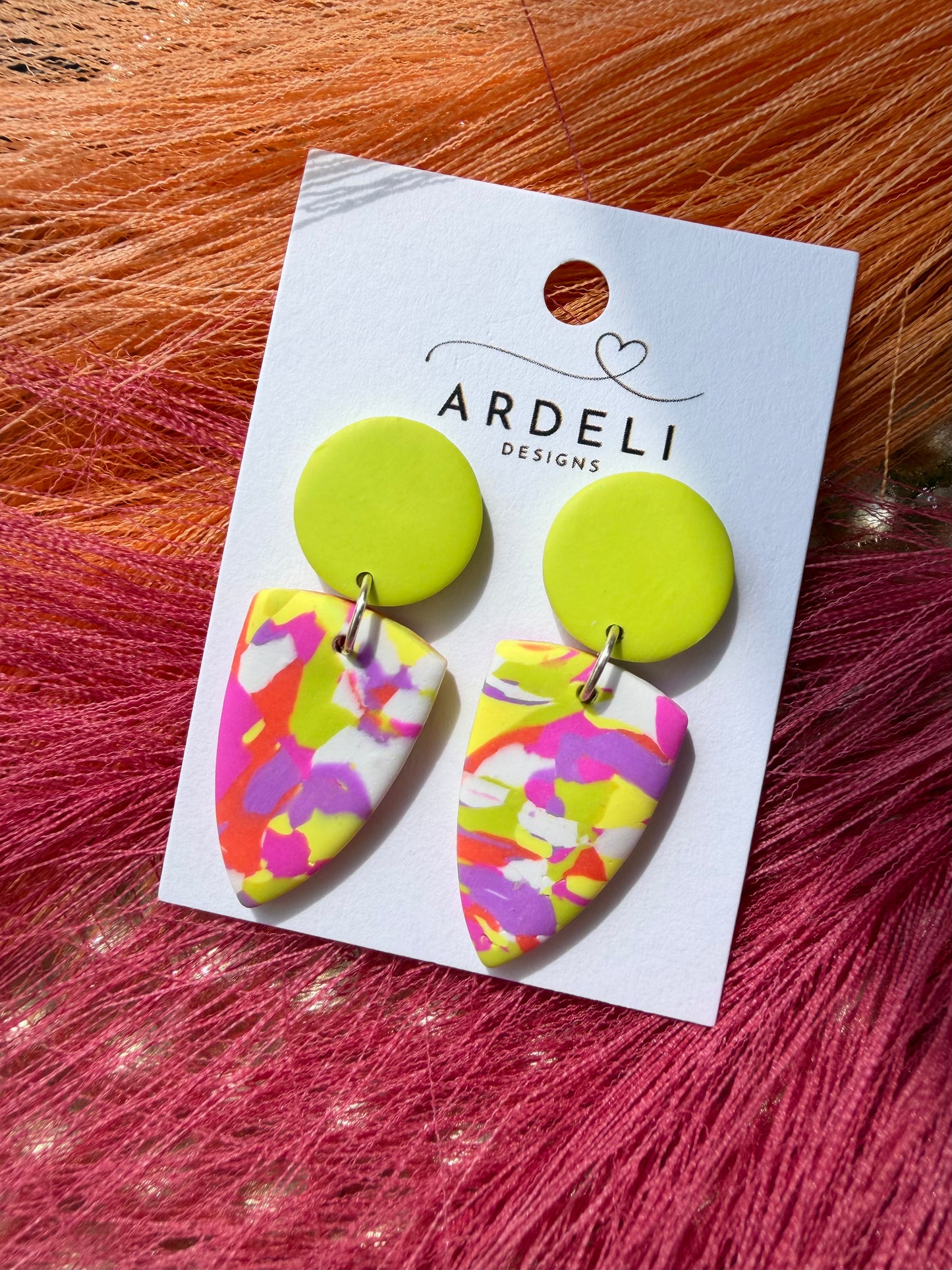 “Feeling Groovy” Multi Color Dagger w/Lime Green Round Post Earrings