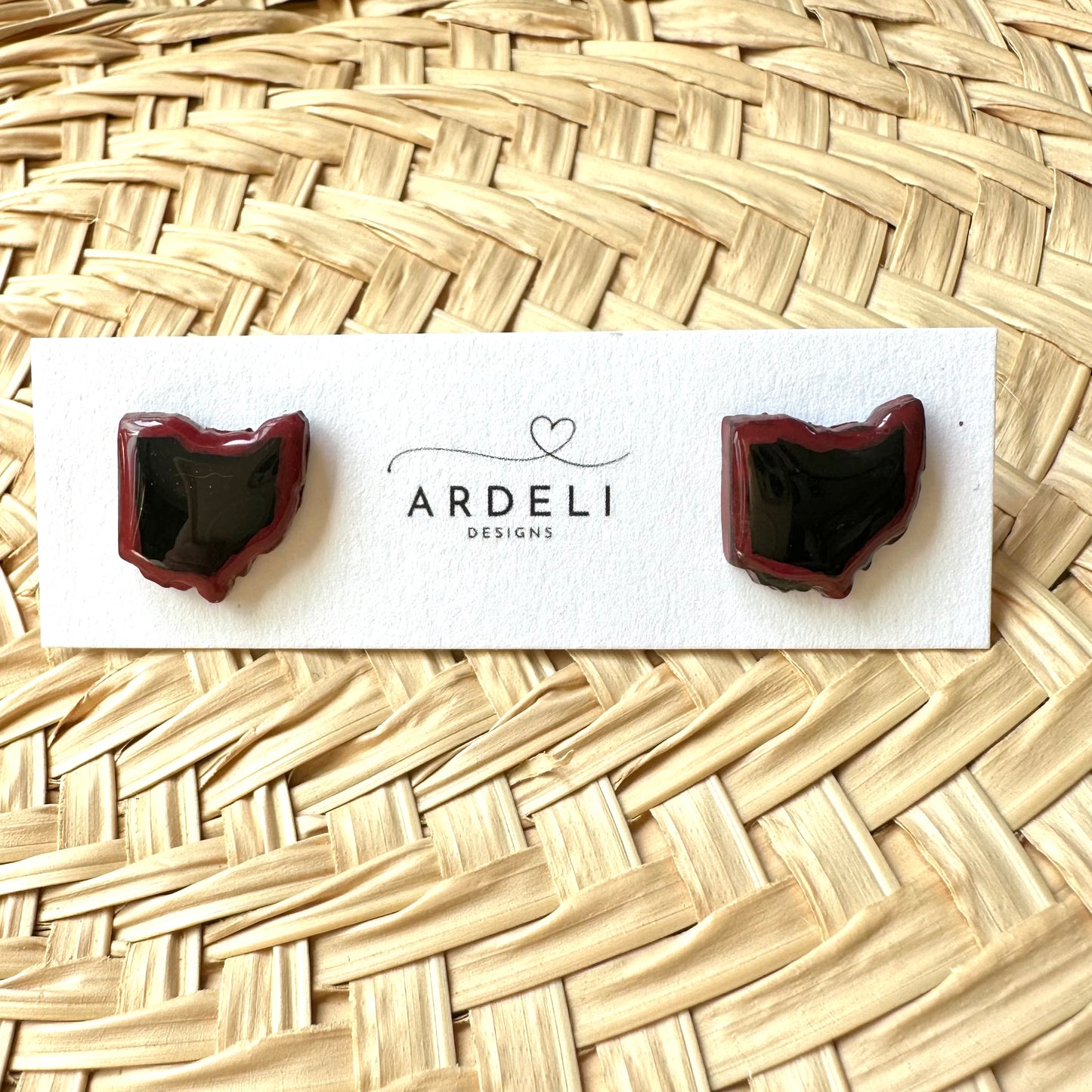 “Play Ball” Black & Red Ohio Stud Earrings