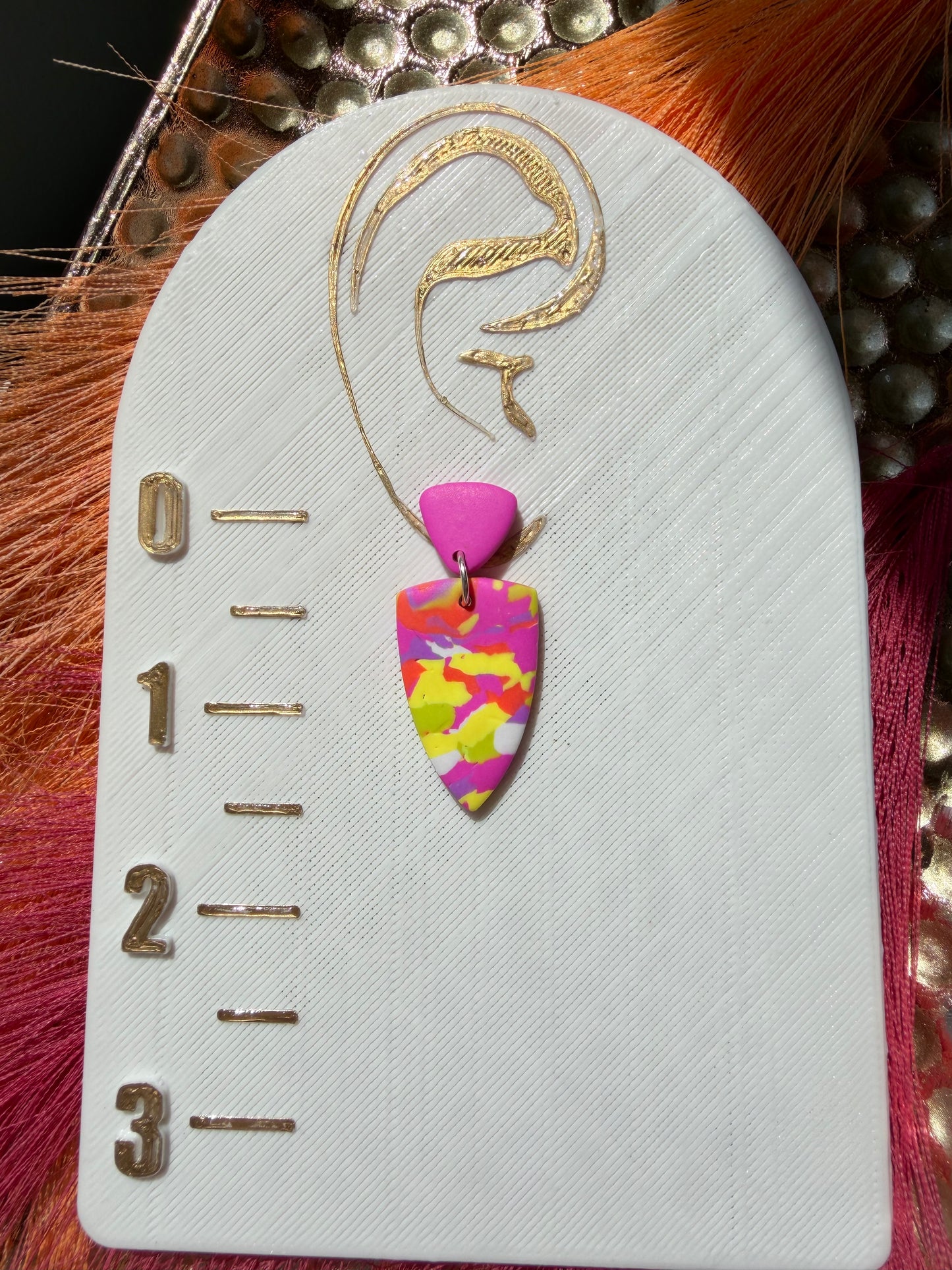 “Feeling Groovy” Multi Color Dagger w/Hot Pink Triangle Post Earrings