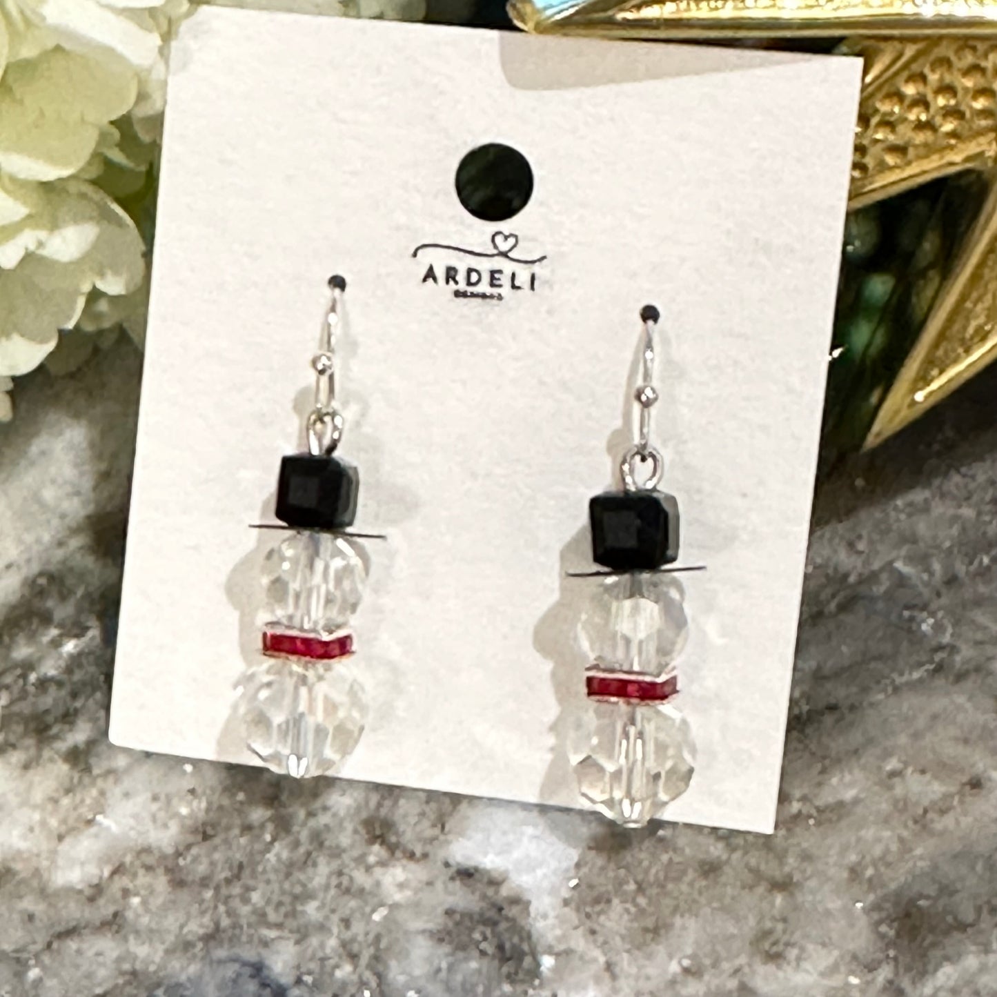 Crystal Beaded Snowman Silver Hook Earring Dangles