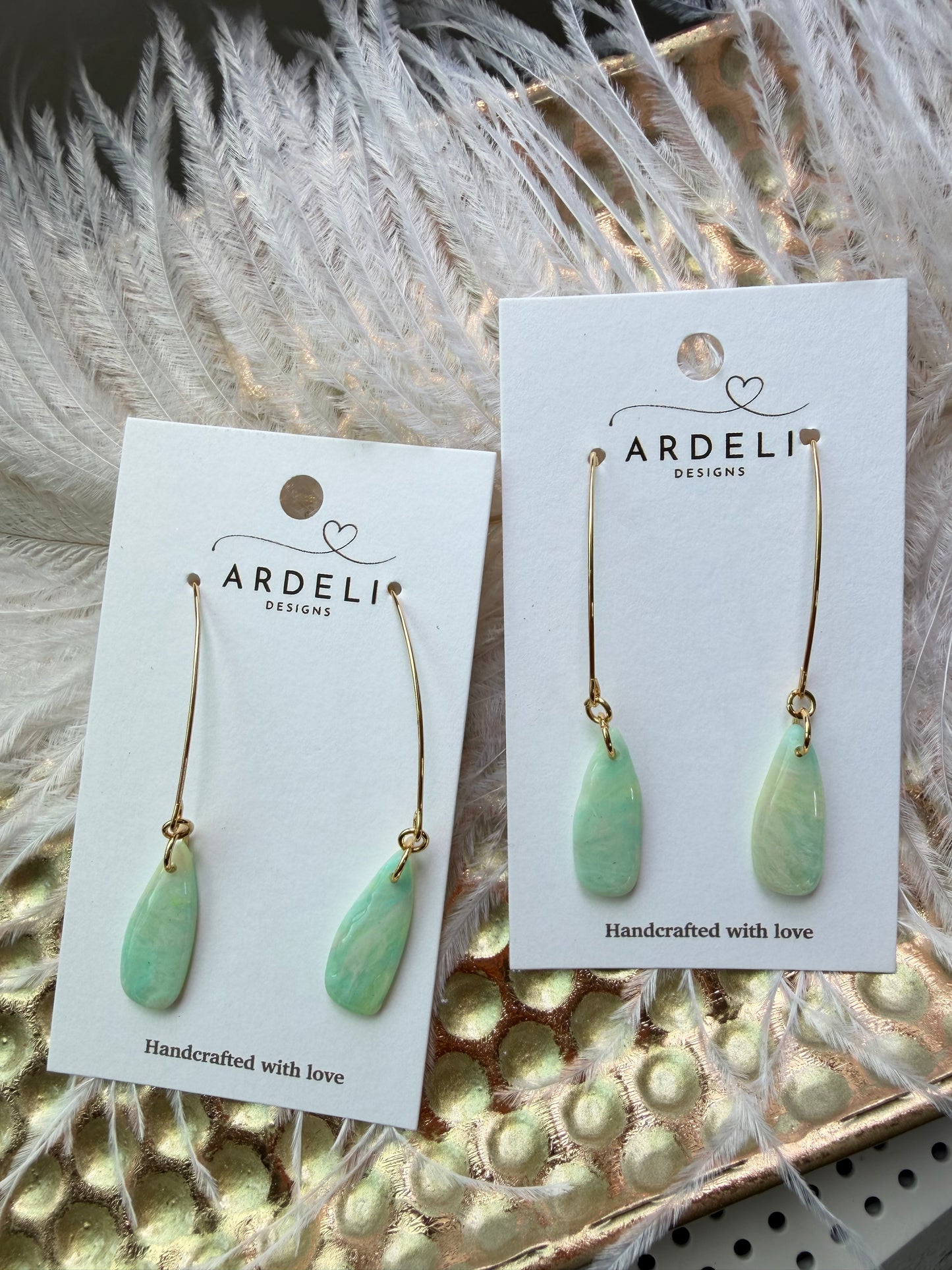 “Taffy” Polymer Clay Long Teardrop Dangle w/long Gold Plated Hook Earrings
