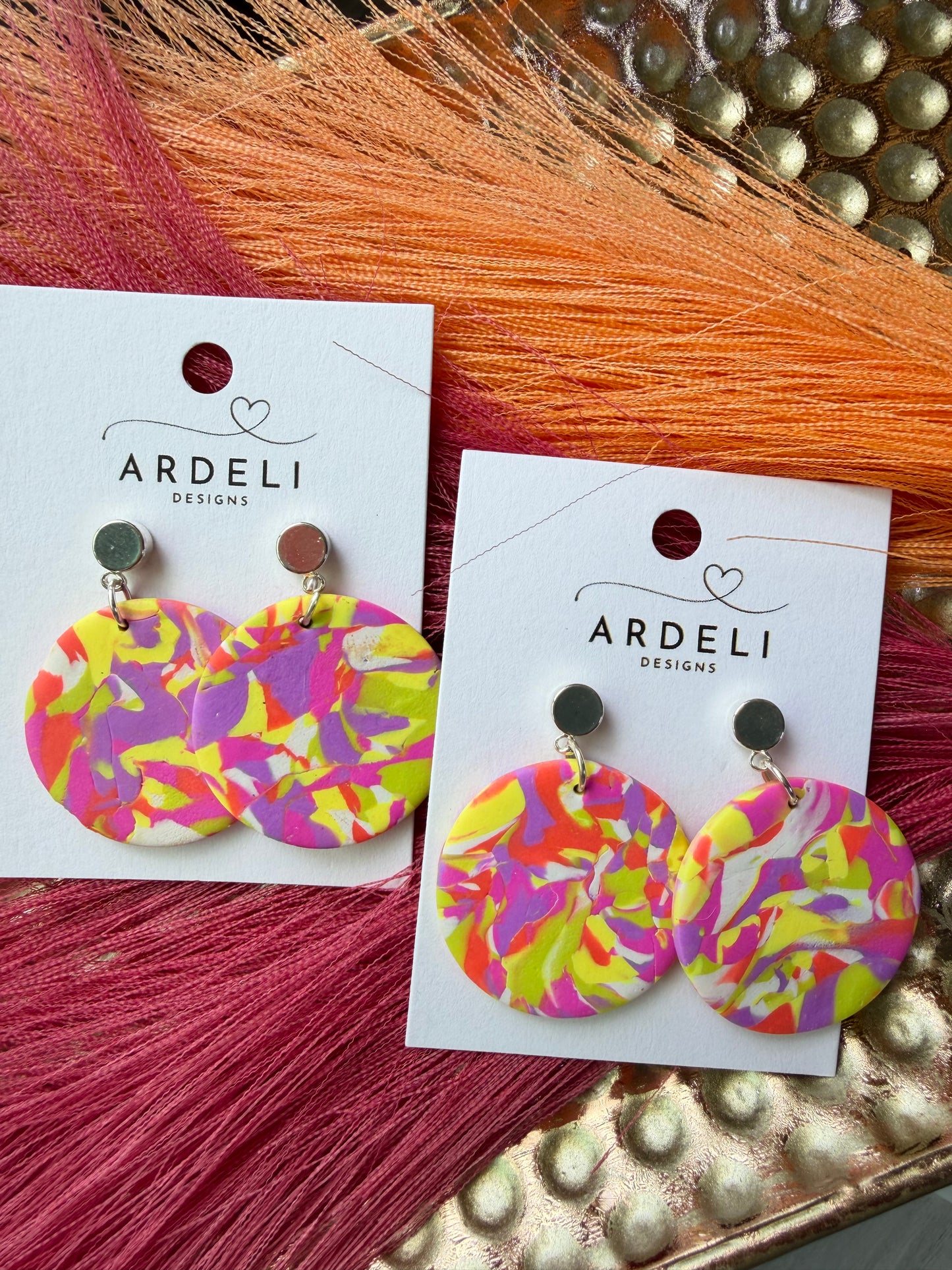 “Feeling Groovy” Multi Color Round w/Round Silver Plated Post Earrings
