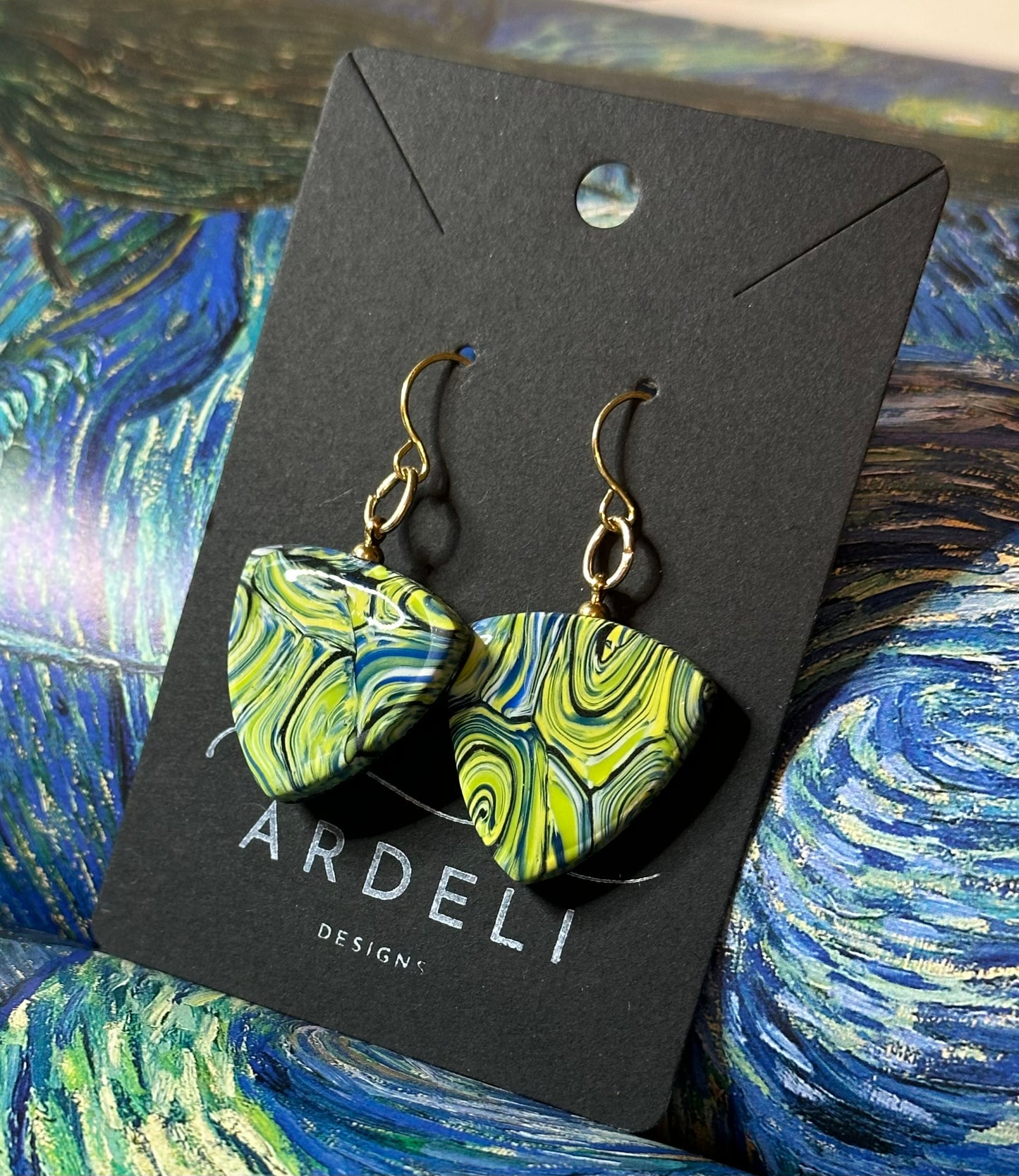 "A Starry Night"
Handmade Polymer
Clay Gold Plated Stud
Dangle Earrings