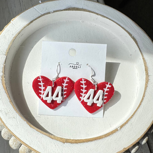 “Play Ball” Fan of 44 Red Heart Baseball Dangle Earrings