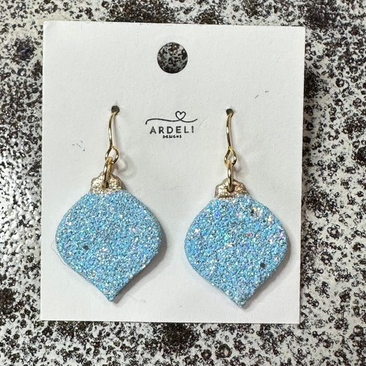 “Betty” Blue Sparkle Ornament Gold Plated Hook Dangle Earrings