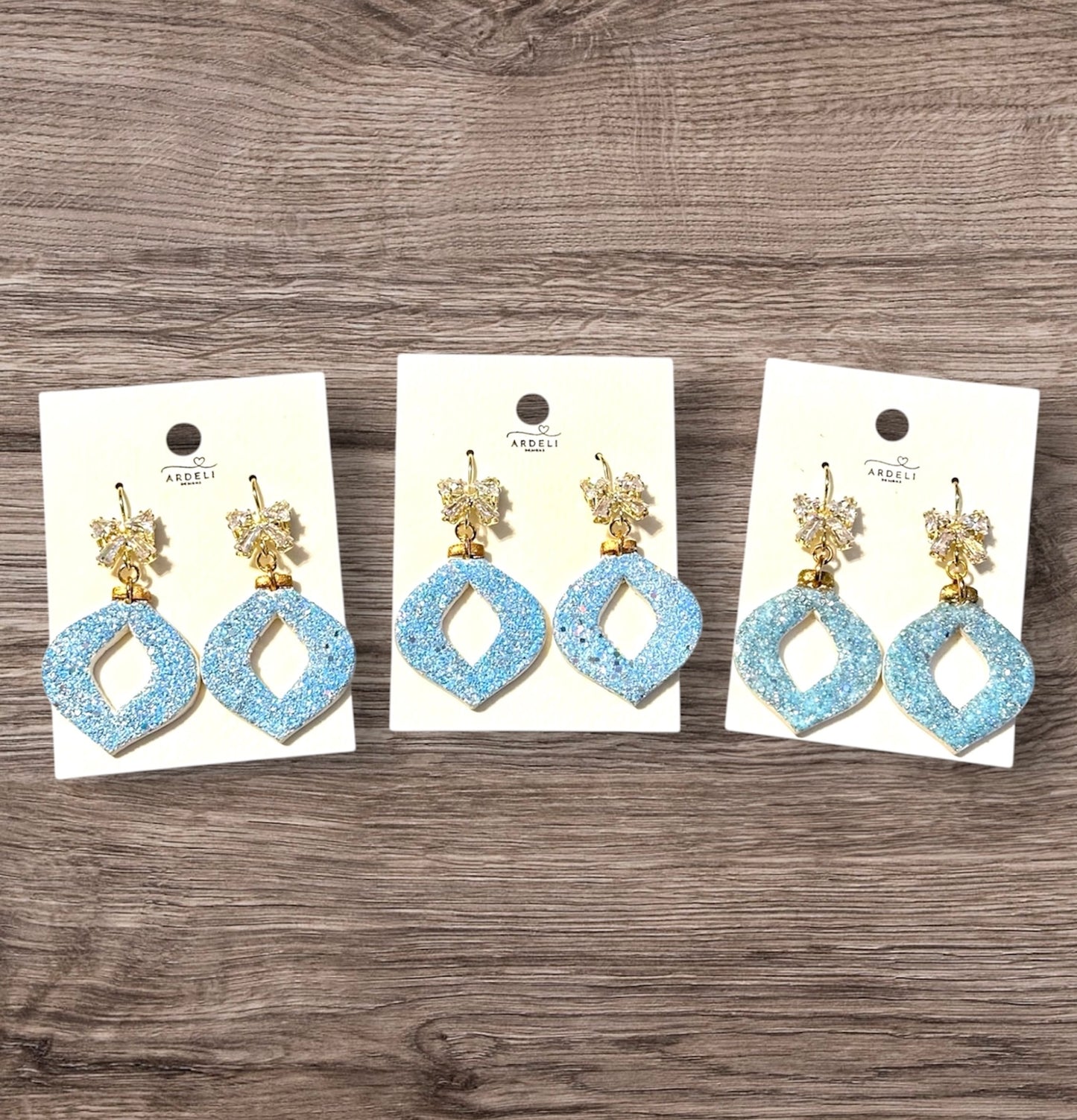 “Betty” Blue Sparkle Polymer Clay 18K Gold Plated CZ Hook Dangle Earrings