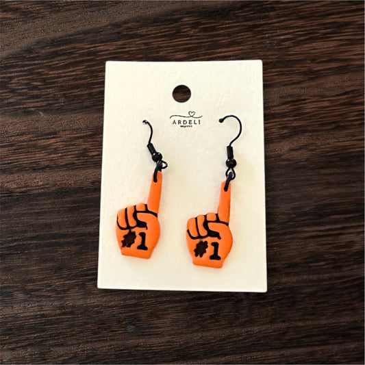 "Game Dey" Spirit Wear Bengals Inspired #1 Foam Finger SM Polymer Clay Post Dangle Earrings