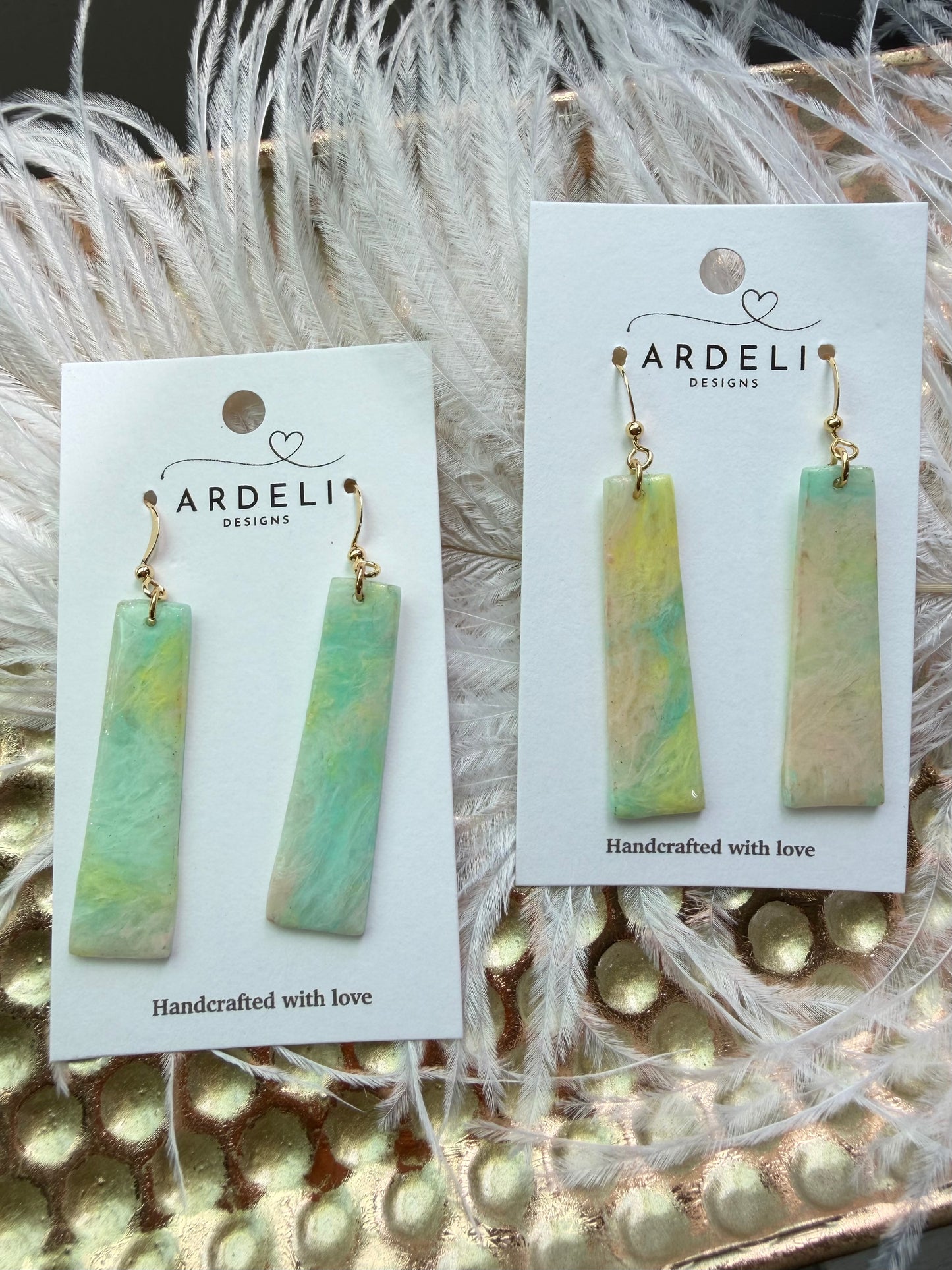 “Taffy” Polymer Clay Long Rectangle Dangle w/Gold Hook Earrings