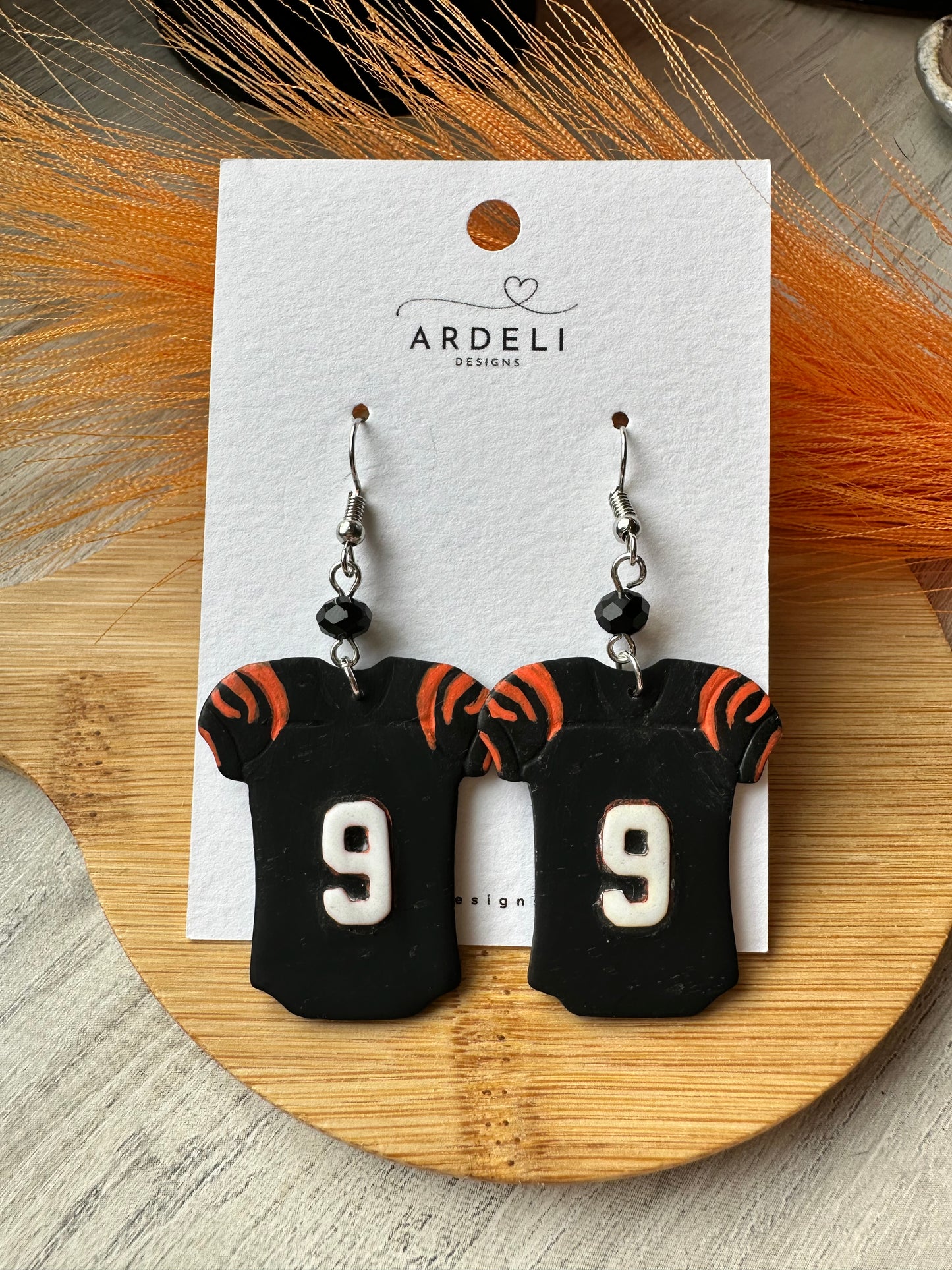 "Game Dey" Spirit Wear #9 Jersey Bengals Inspired Polymer Clay Dangle Earrings ***Coming Soon***