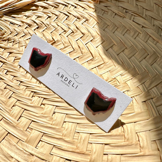 “Play Ball” Black & Red Ohio Stud Earrings