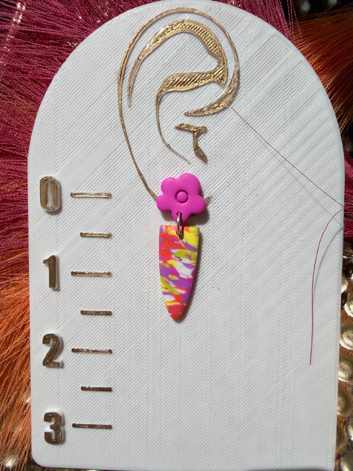 “Feeling Groovy” Flower Power 1 Hot Pink w/Multi Color Slim Dagger Earrings