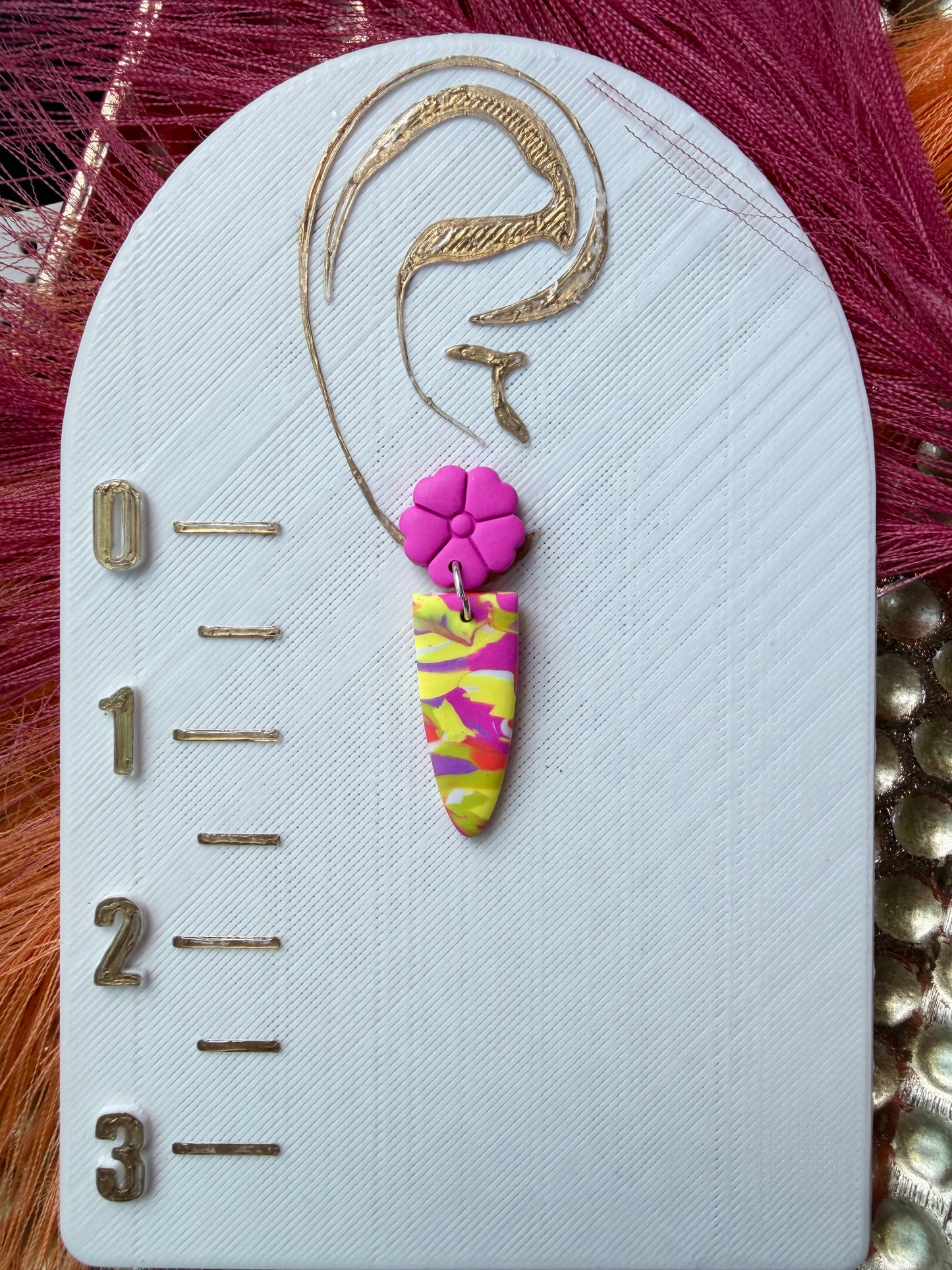 “Feeling Groovy” Flower Power 2 Post w/Multi Color Slim Dagger Dangle Earrings