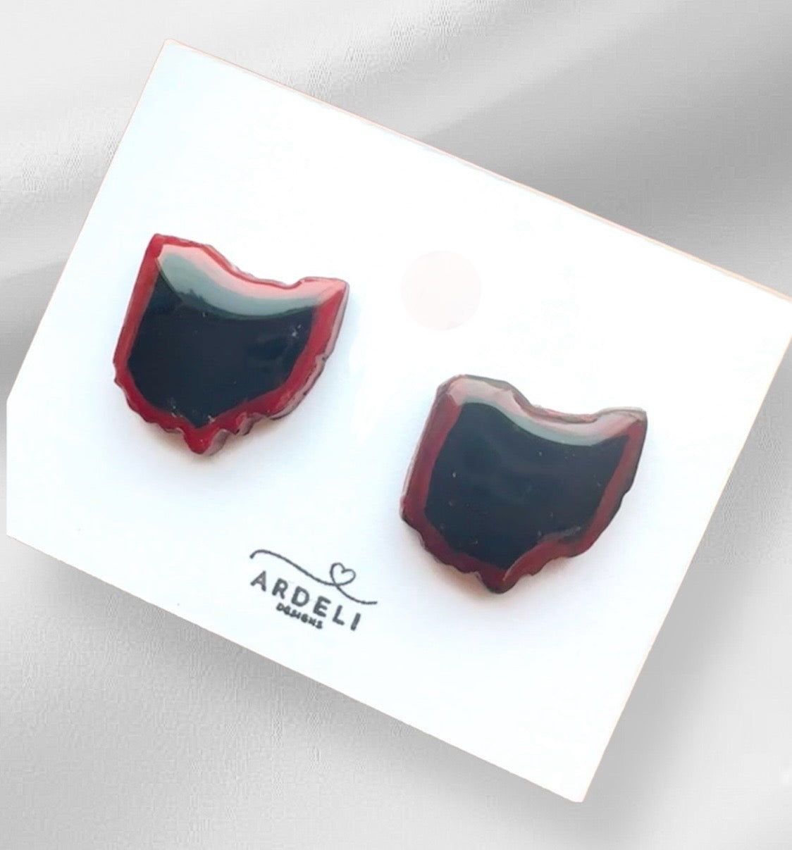 “Play Ball” Black & Red Ohio Stud Earrings