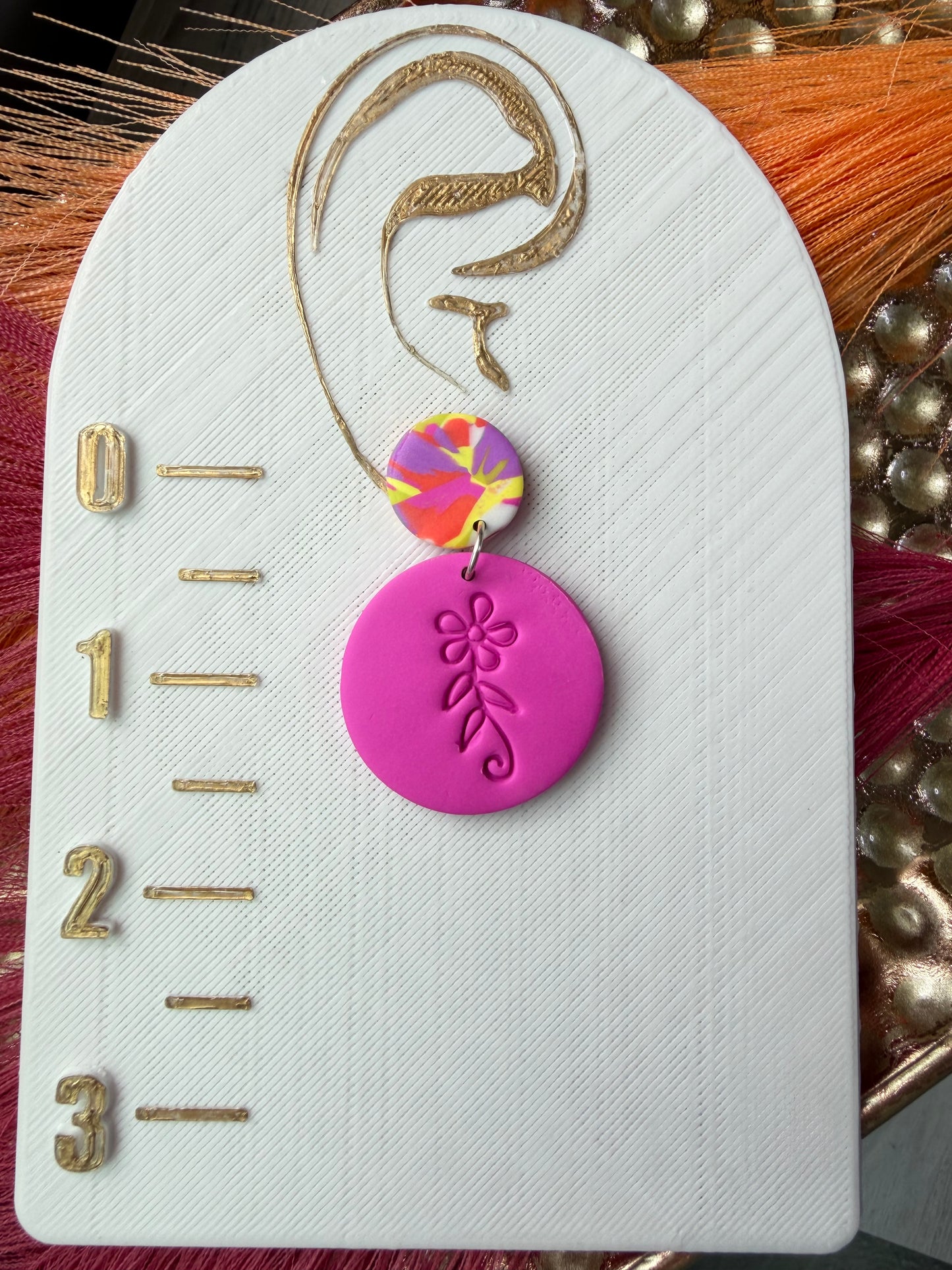 “Feeling Groovy” Flower Power Hot Pink Multi Color Round Post Earrings