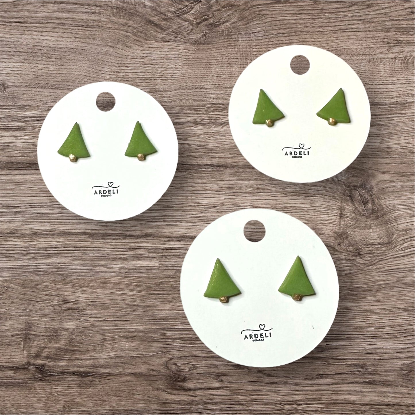 Handmade Polymer Clay Pine Green Tiny Tree Studs Earrings