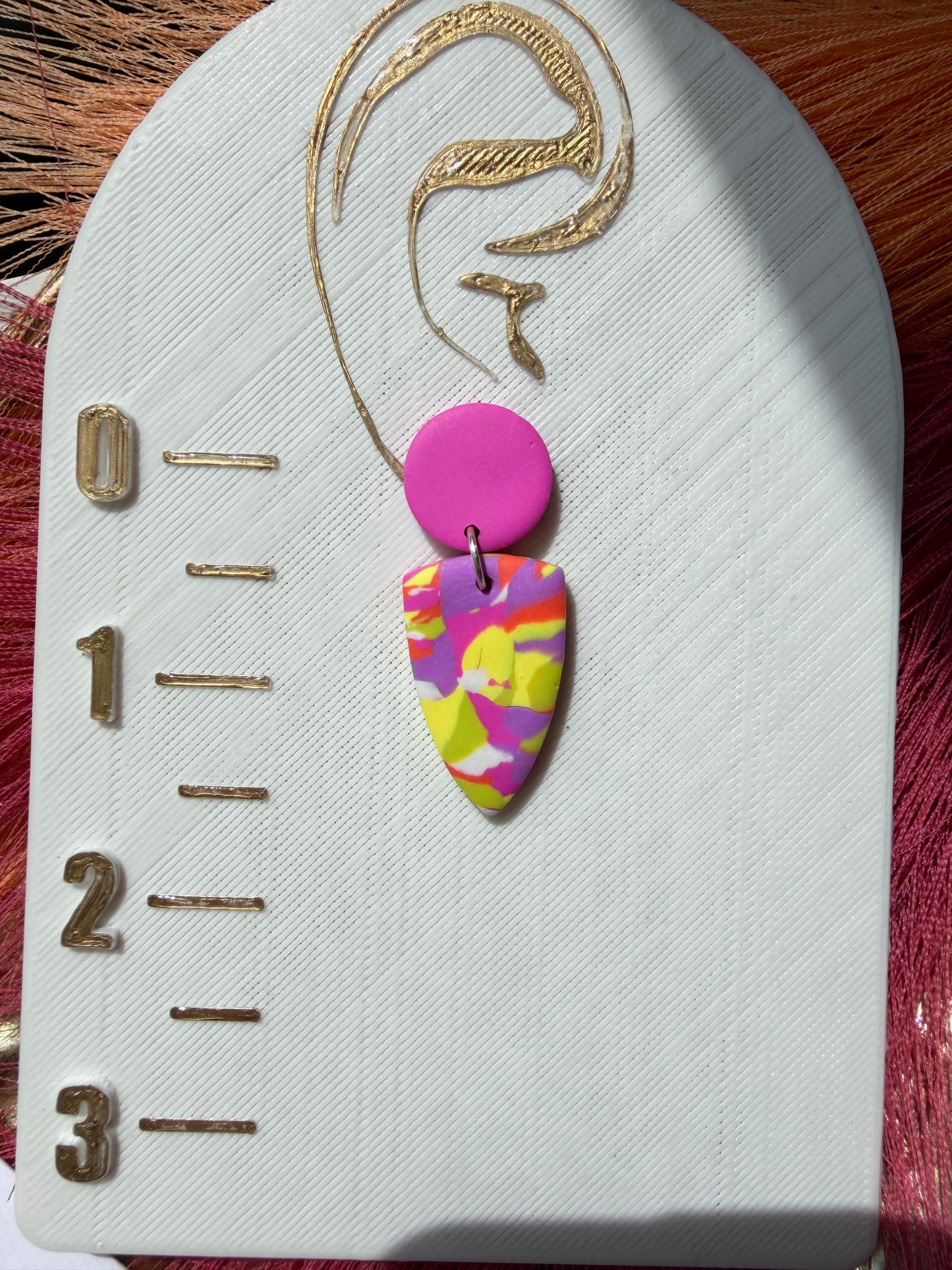 “Feeling Groovy” Multi Color Dagger w/Hot Pink Round Post Earrings