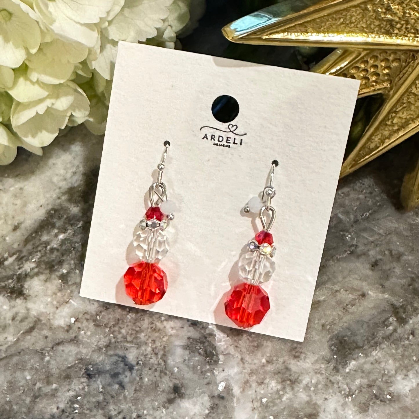 Crystal Beaded Santa Silver Hook Earring Dangles