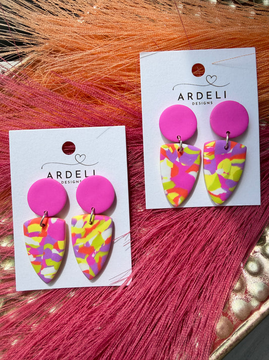 “Feeling Groovy” Multi Color Dagger w/Hot Pink Round Post Earrings
