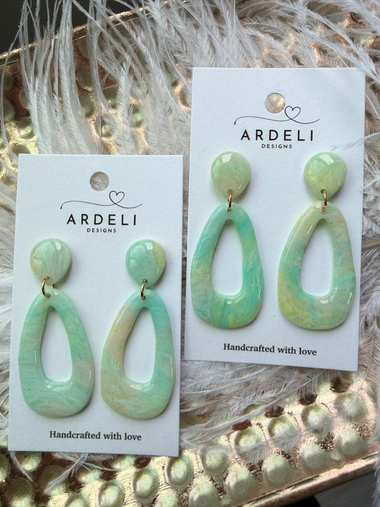 “Taffy” Polymer Clay Long Oval Donut Dangle w/Teardrop Post Earrings