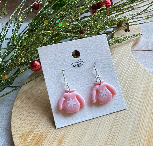 Handmade Polymer Clay Pink Ugly Sweater Silver Hook Dangle Earrings