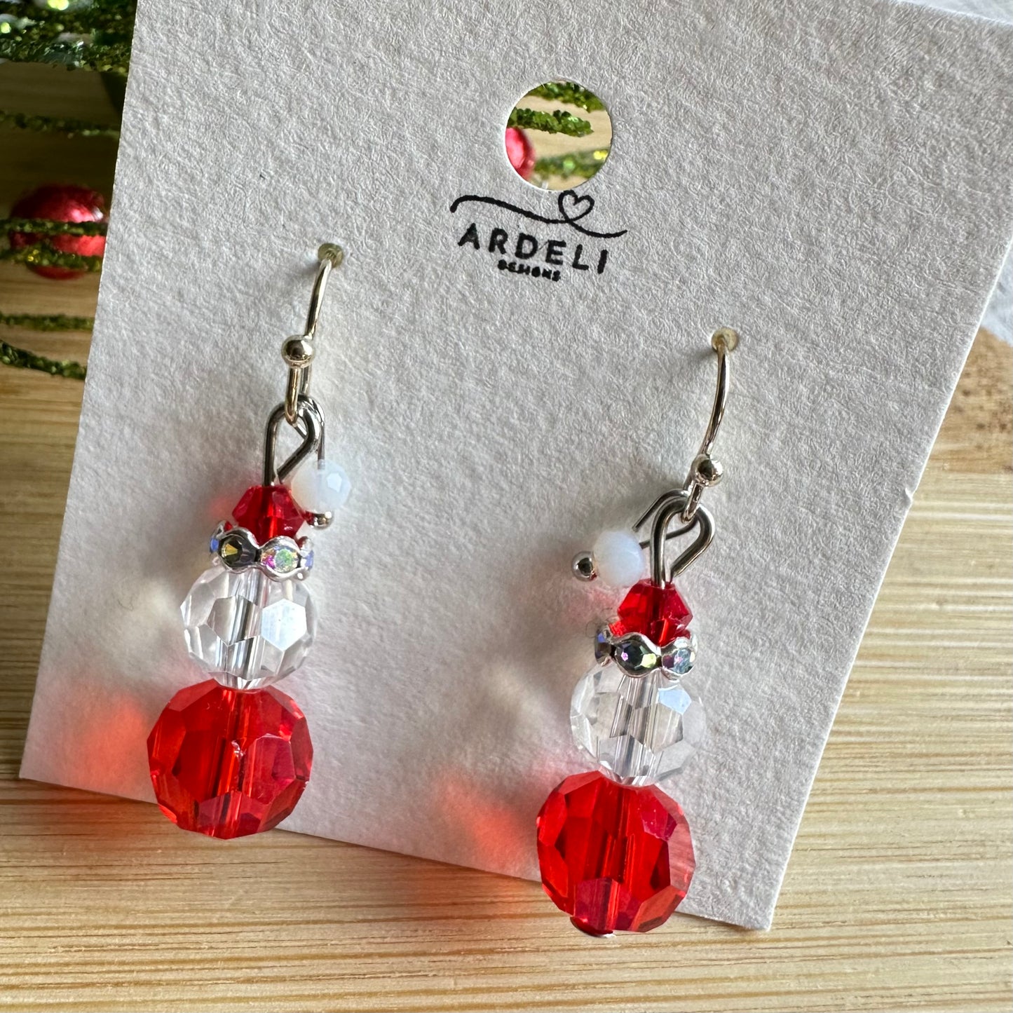 Crystal Beaded Santa Silver Hook Earring Dangles