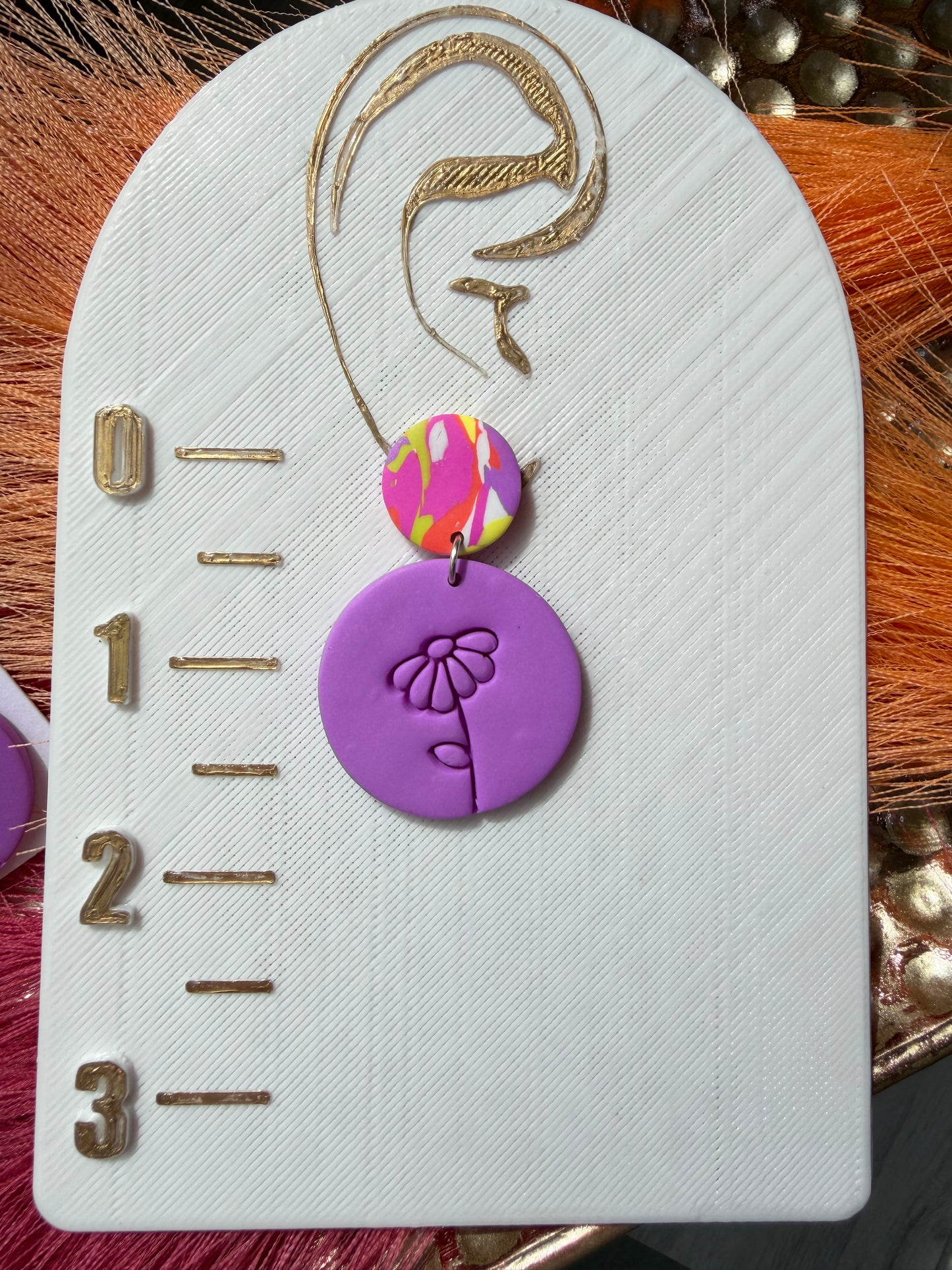 “Feeling Groovy” Flower Power Purple Round Multi Color Round Post Earrings