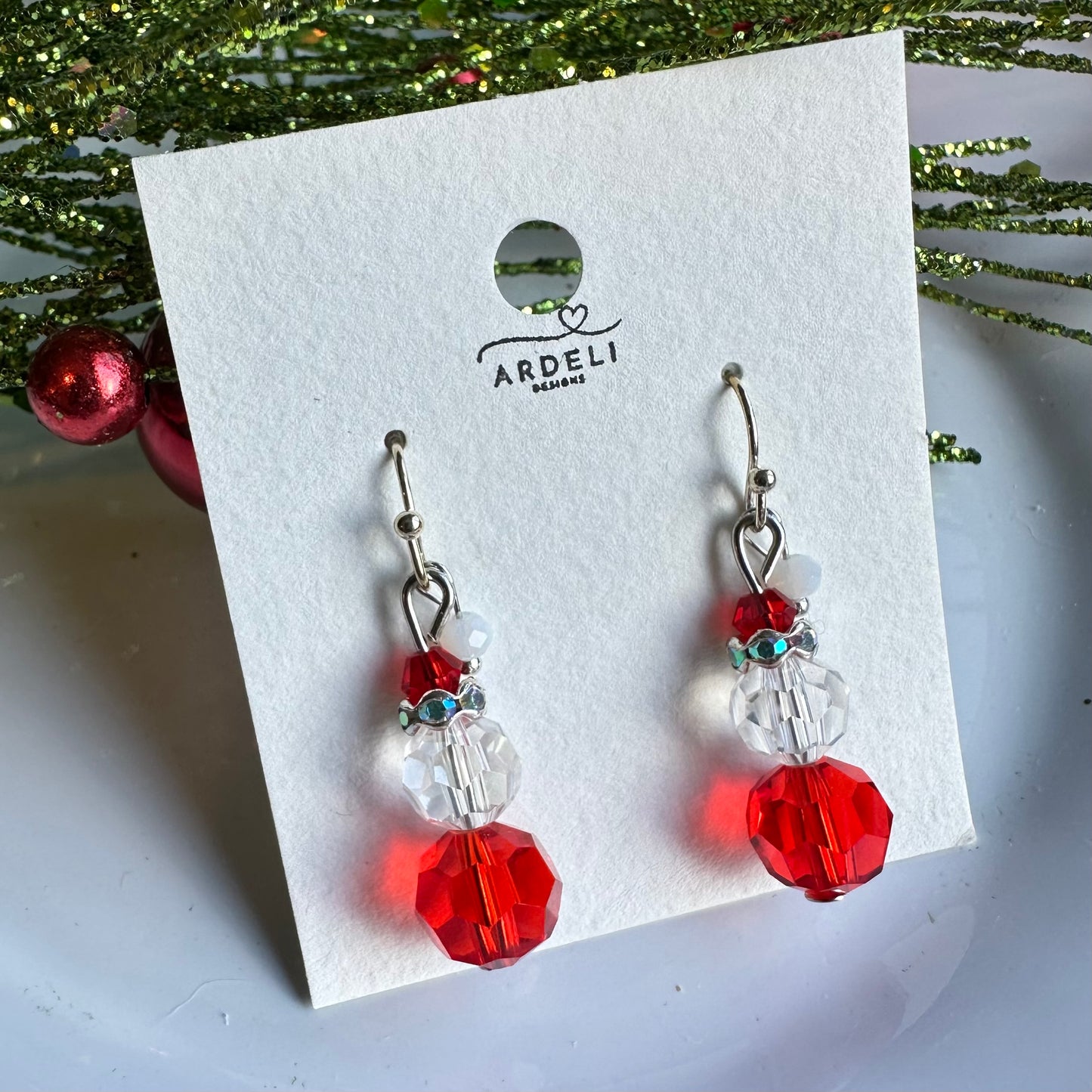 Crystal Beaded Santa Silver Hook Earring Dangles