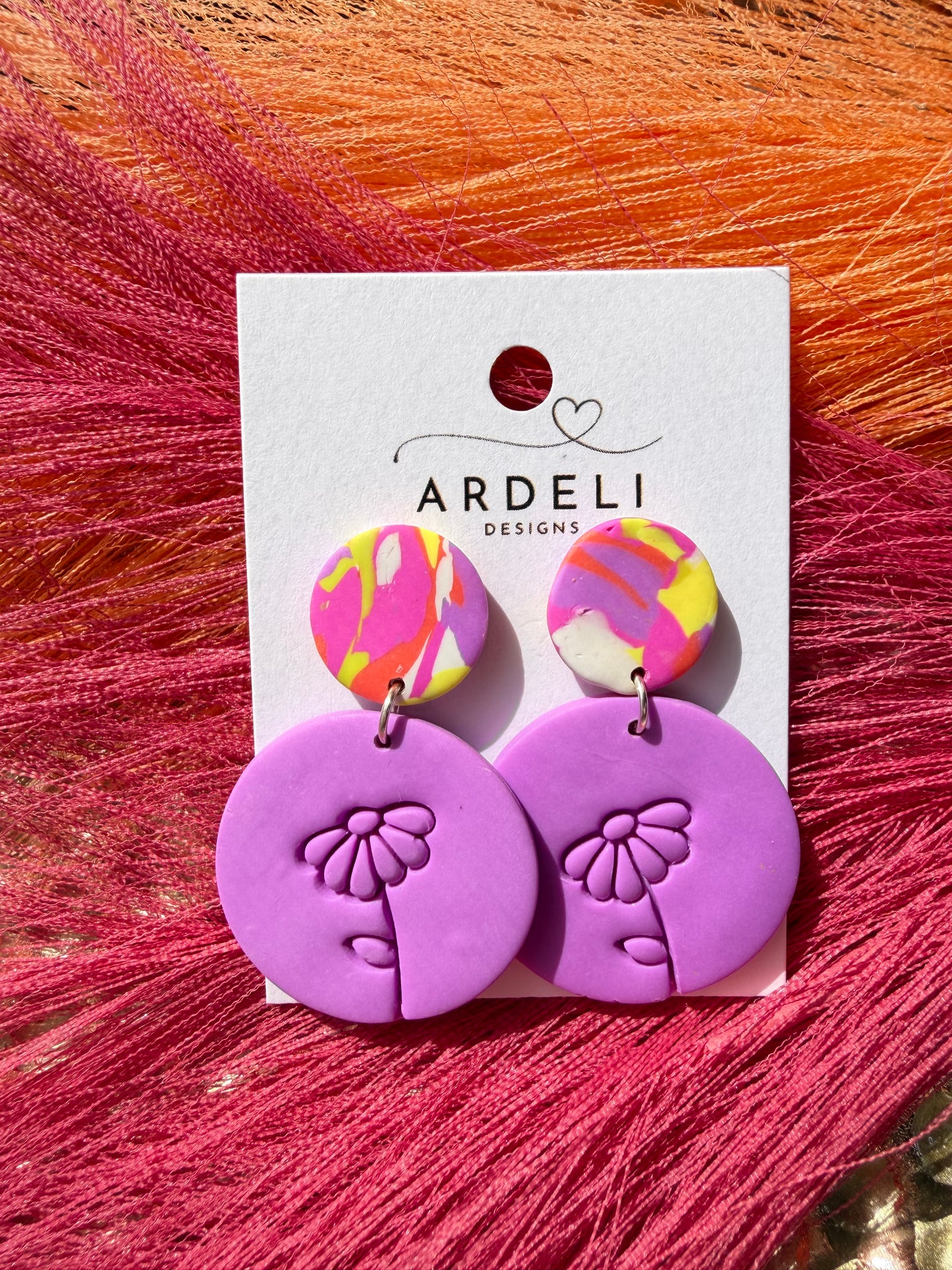 “Feeling Groovy” Flower Power Purple Round Multi Color Round Post Earrings
