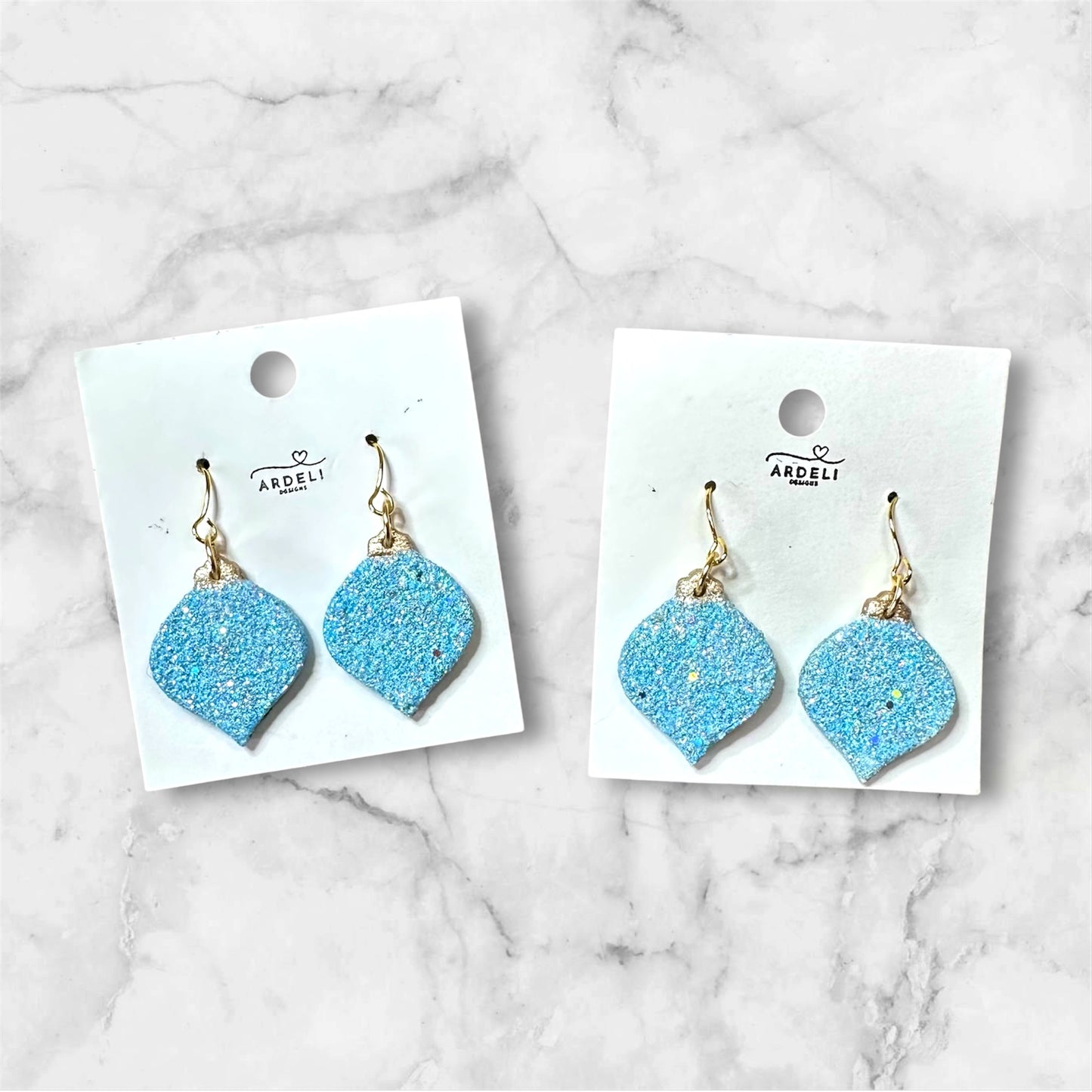 “Betty” Blue Sparkle Ornament Gold Plated Hook Dangle Earrings