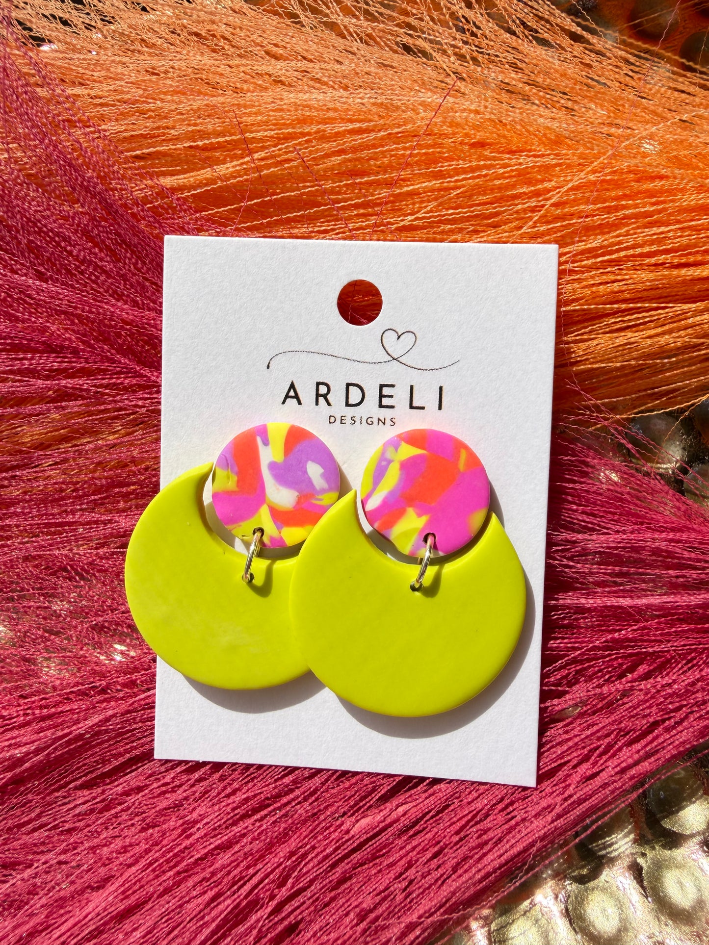 “Feeling Groovy” Lime Crescent with Multi Color Post Earrings