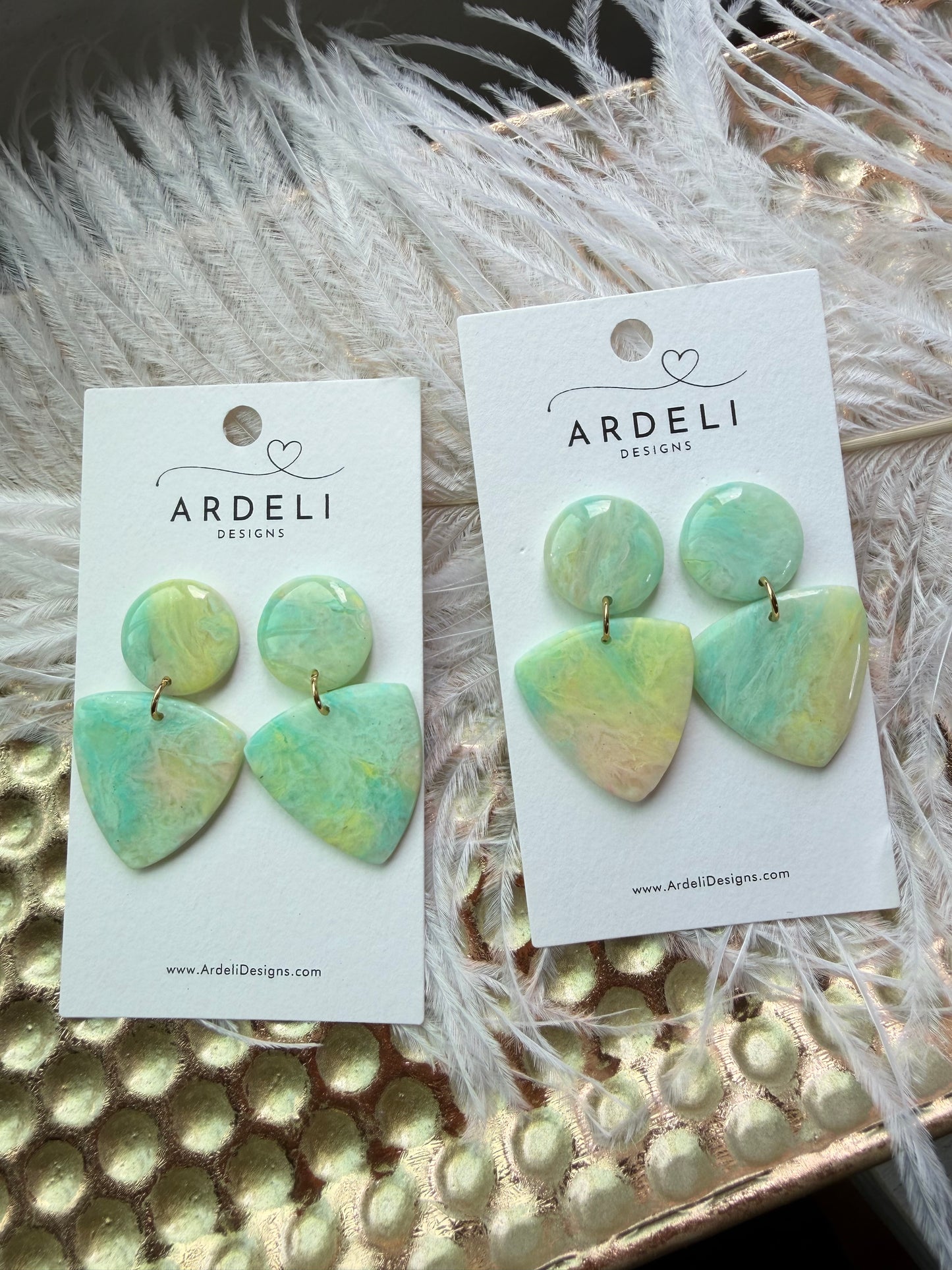 “Taffy” Polymer Clay Triangle Dangle w/Round Post Earrings